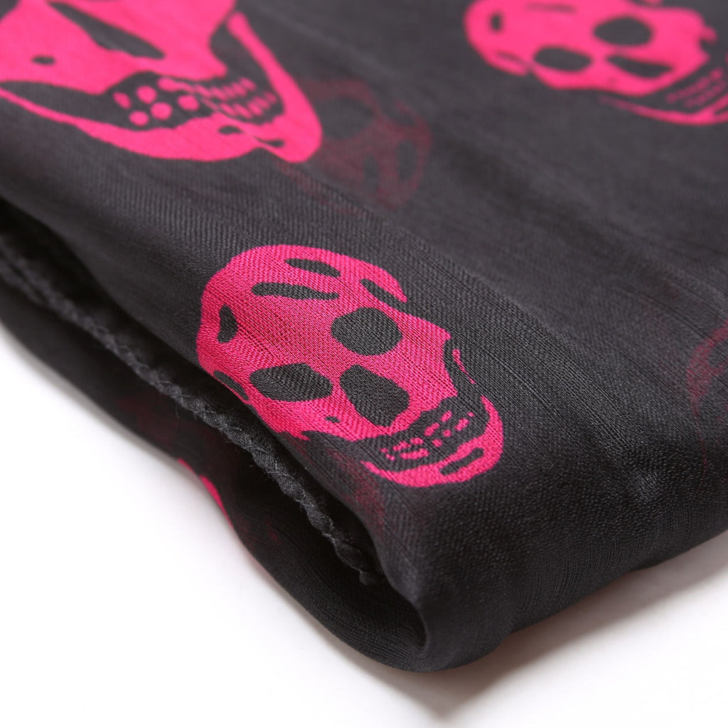Skull Print Square Silk Scarf Black/Pink