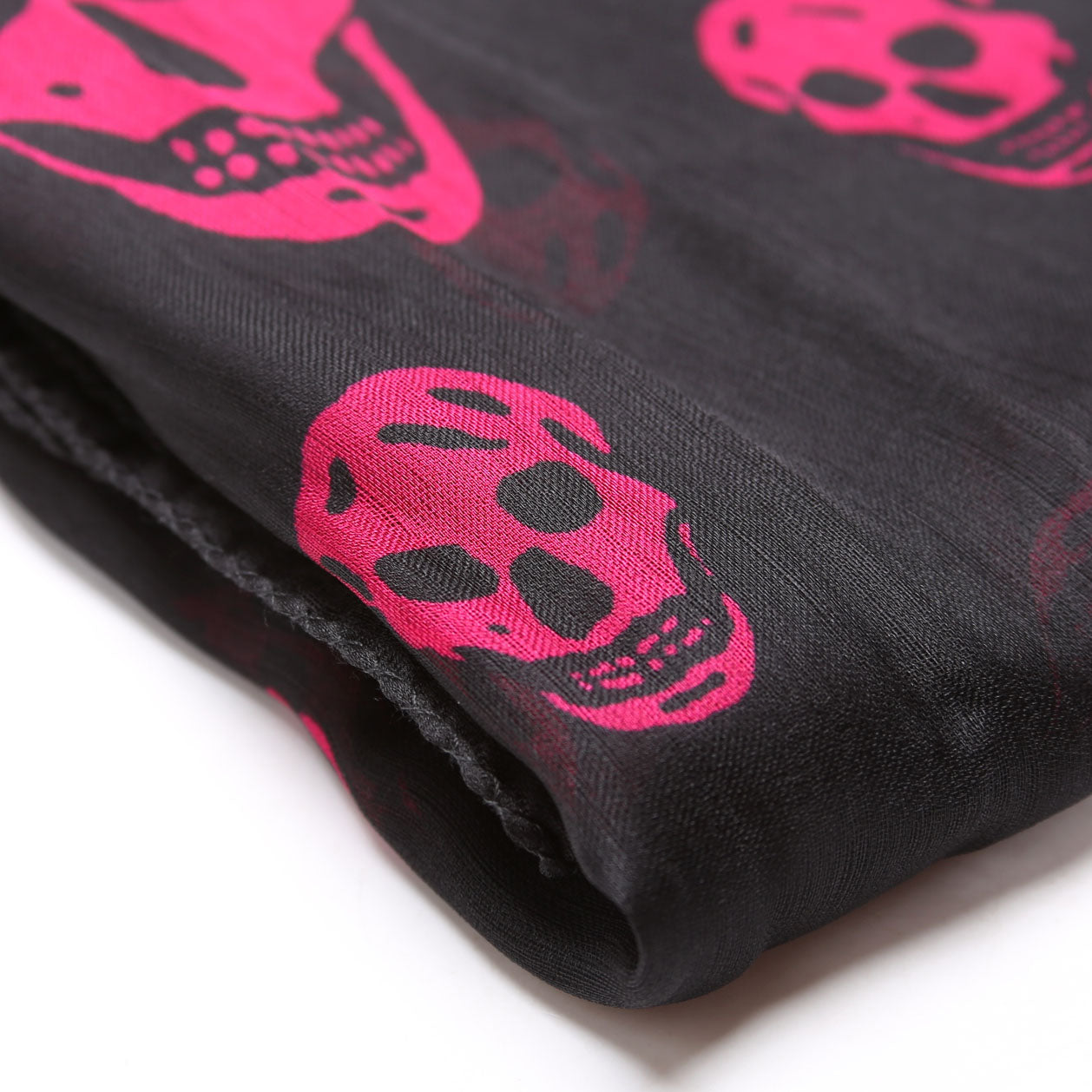 Skull Print Square Silk Scarf Black/Pink