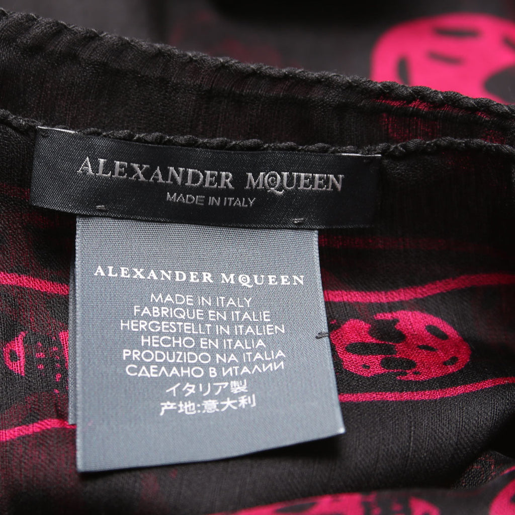 Skull Print Square Silk Scarf Black/Pink