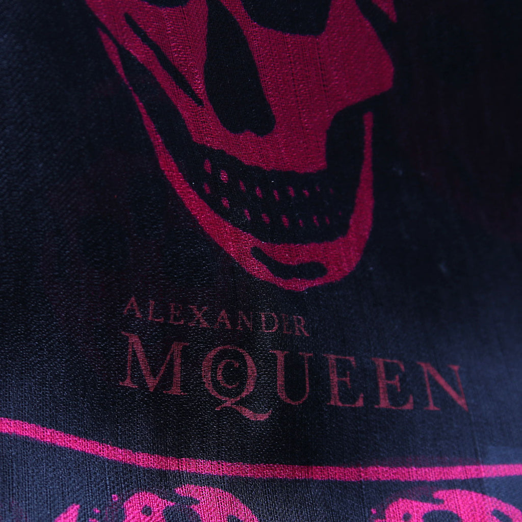 Skull Print Square Silk Scarf Black/Pink