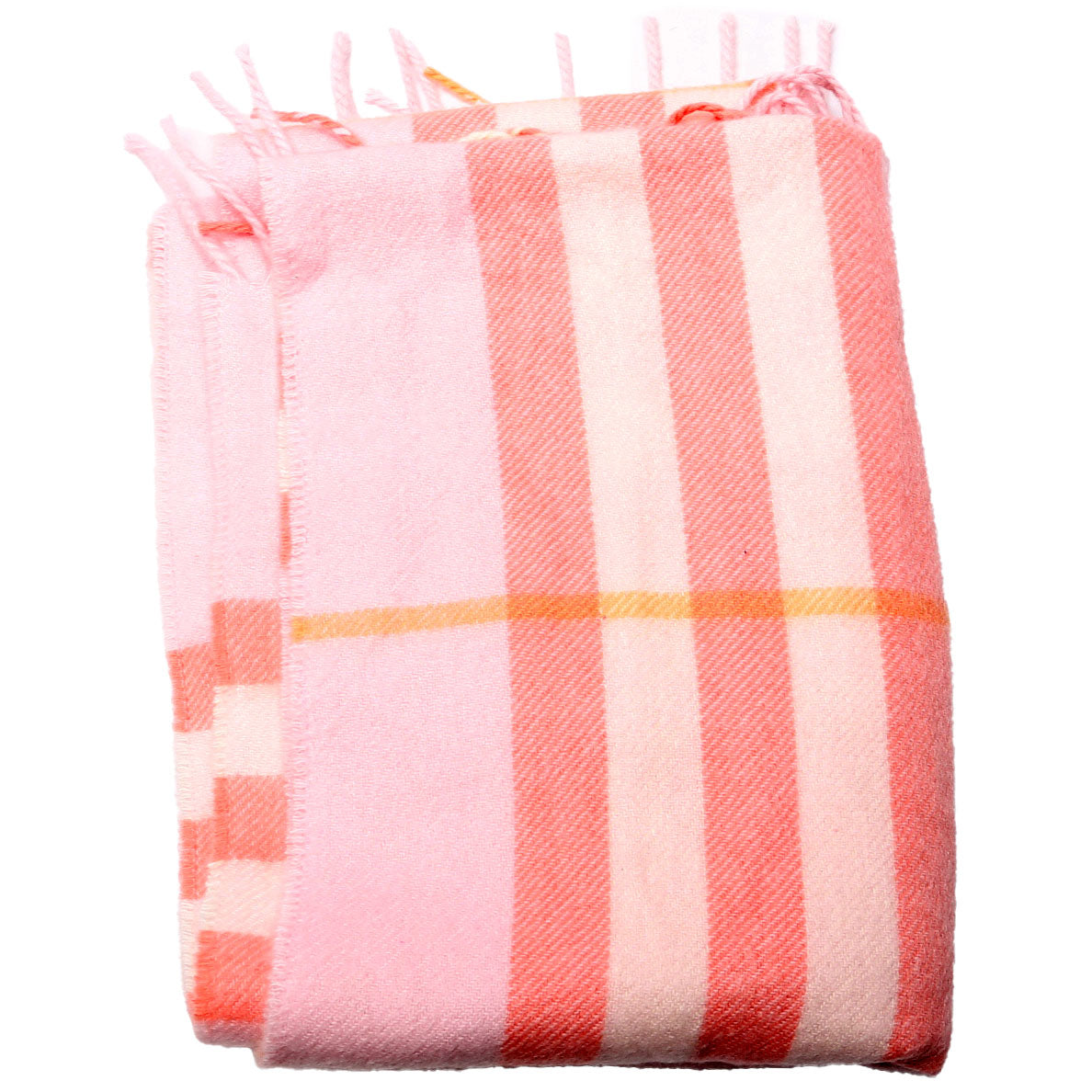 Check Fringe Cashmere Scarf Pink