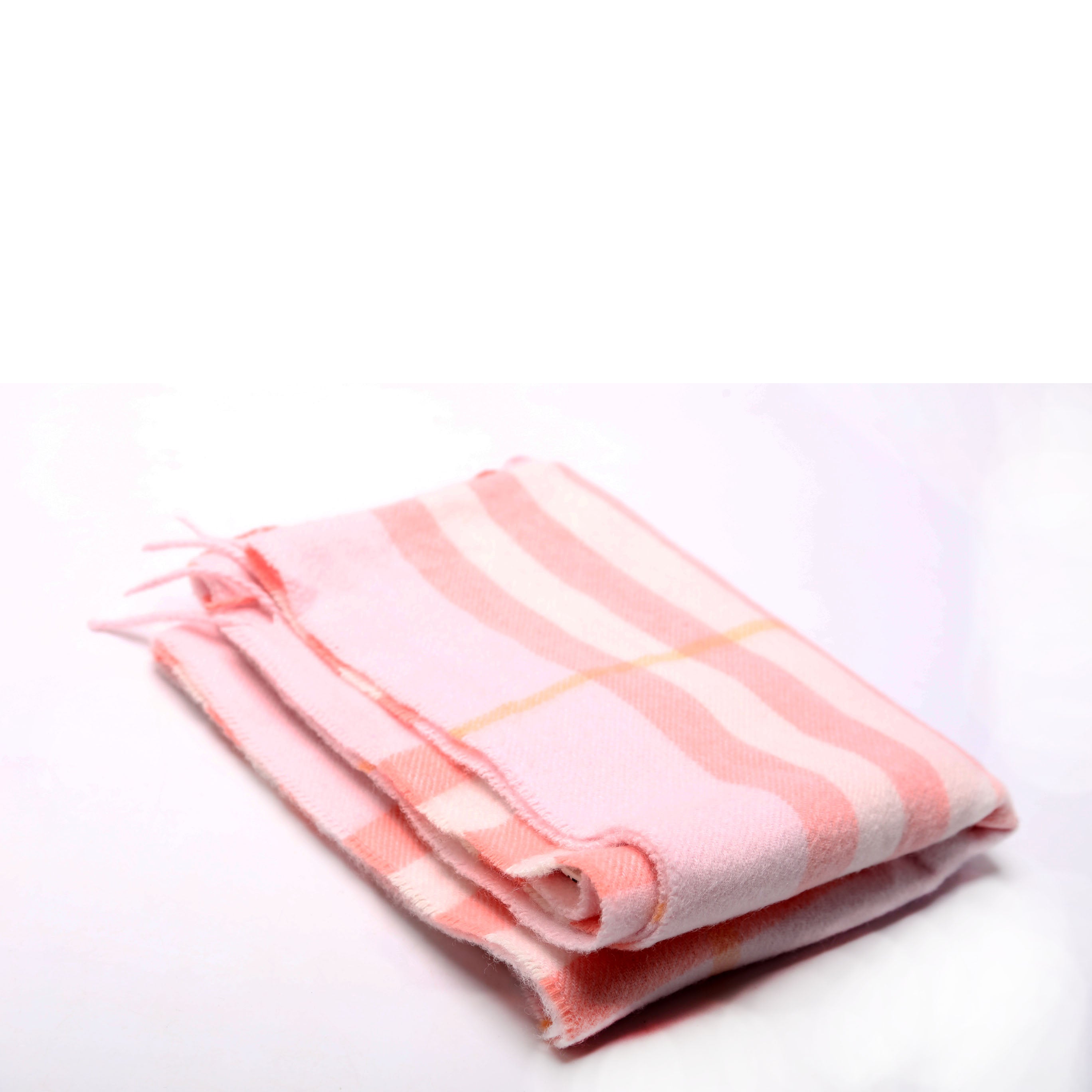 Check Fringe Cashmere Scarf Pink