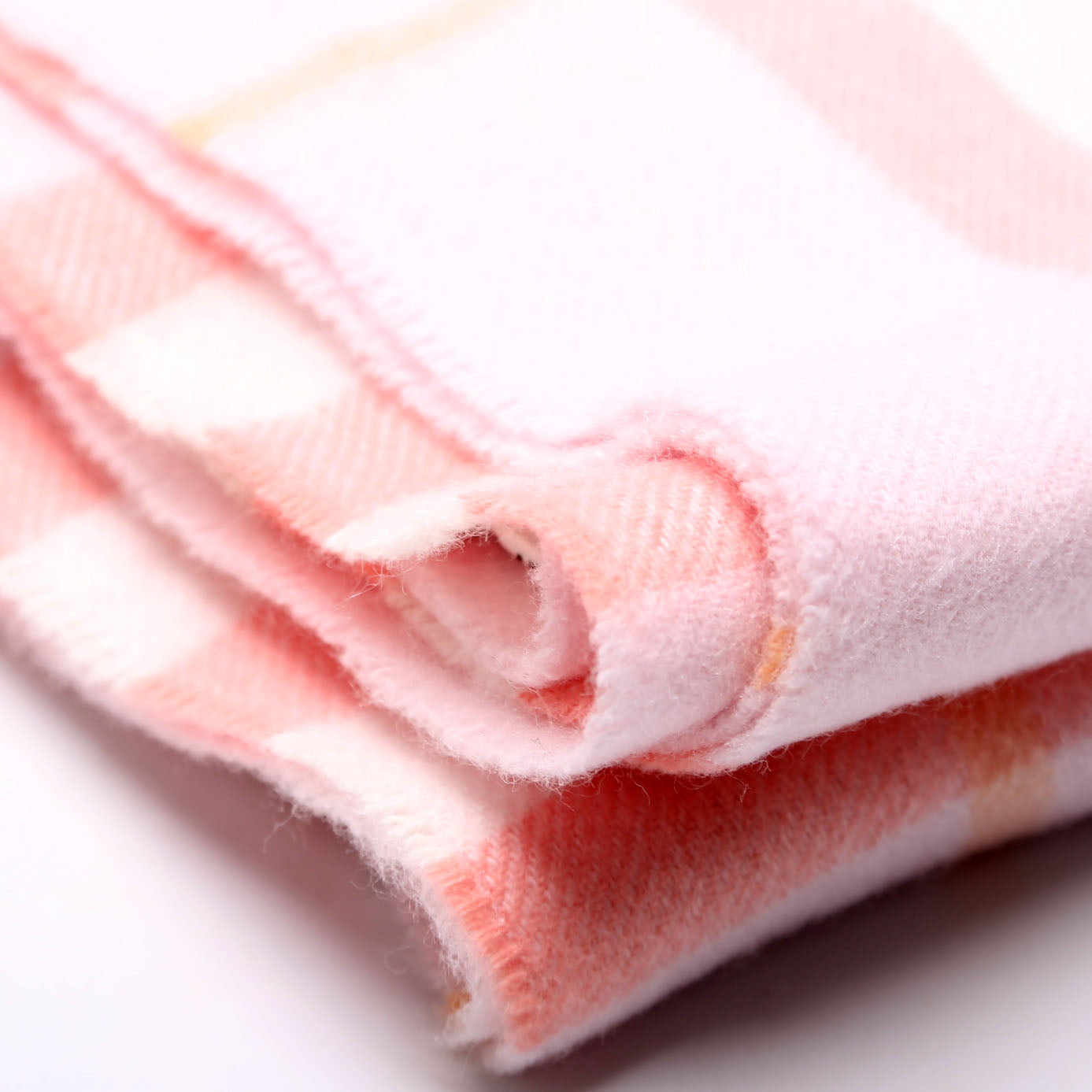 Check Fringe Cashmere Scarf Pink