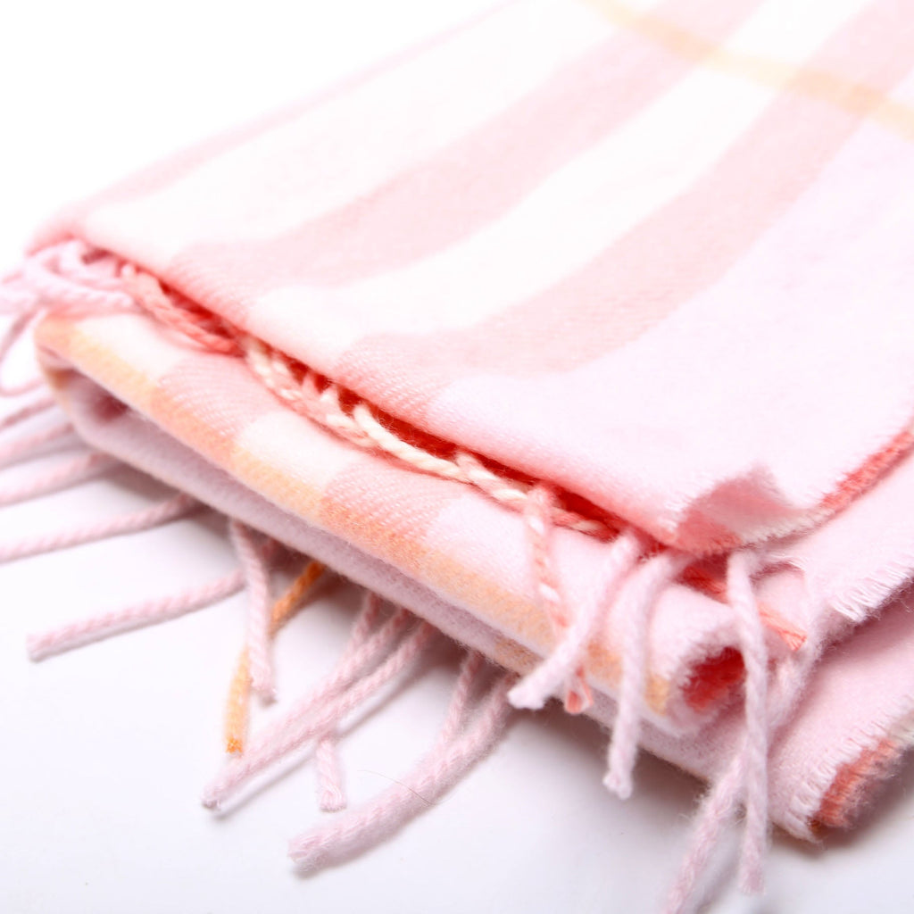 Check Fringe Cashmere Scarf Pink