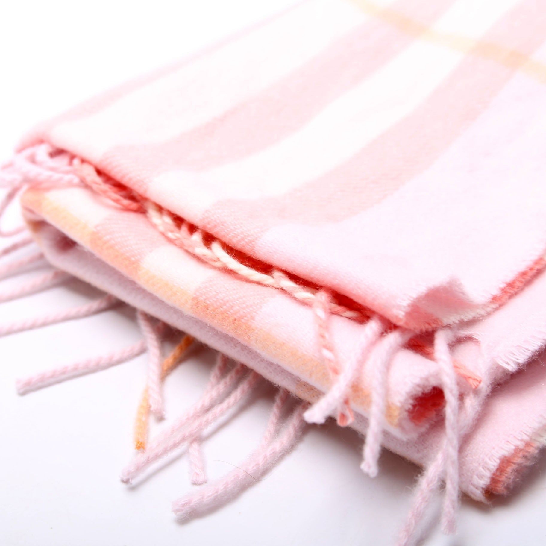 Check Fringe Cashmere Scarf Pink