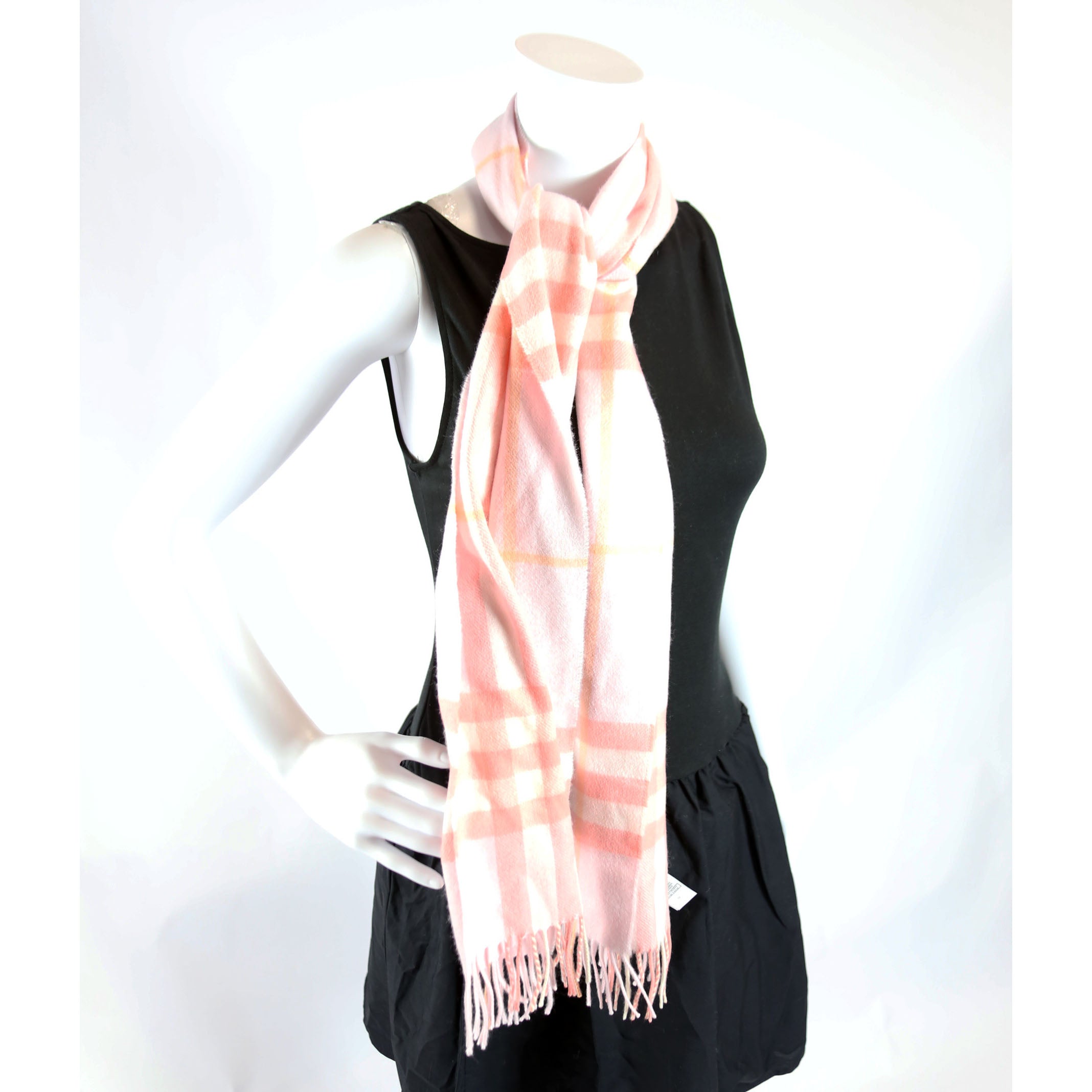 Check Fringe Cashmere Scarf Pink