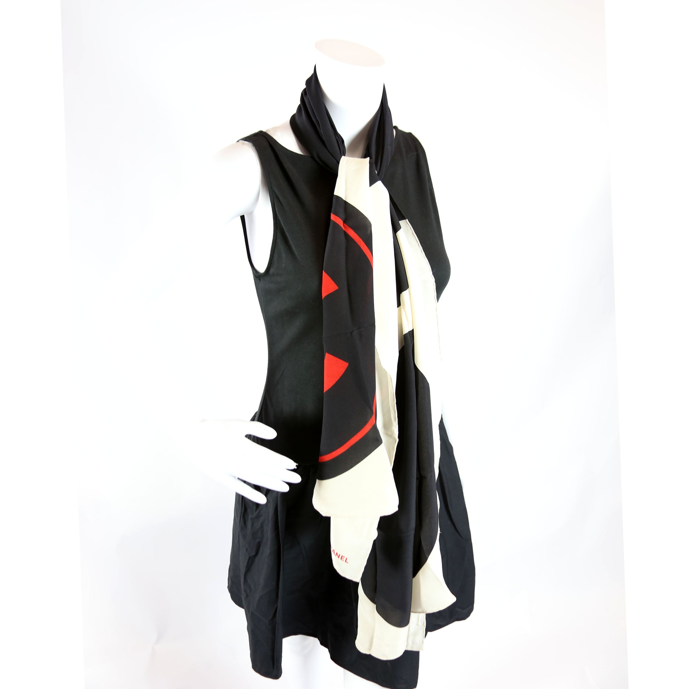 CC Logo Wrap Silk Scarf Cream/Black