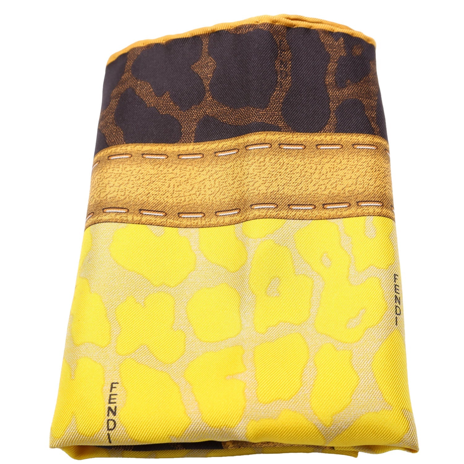 Yellow Leopard Silk Square Vintage Scarf Yellow/Brown