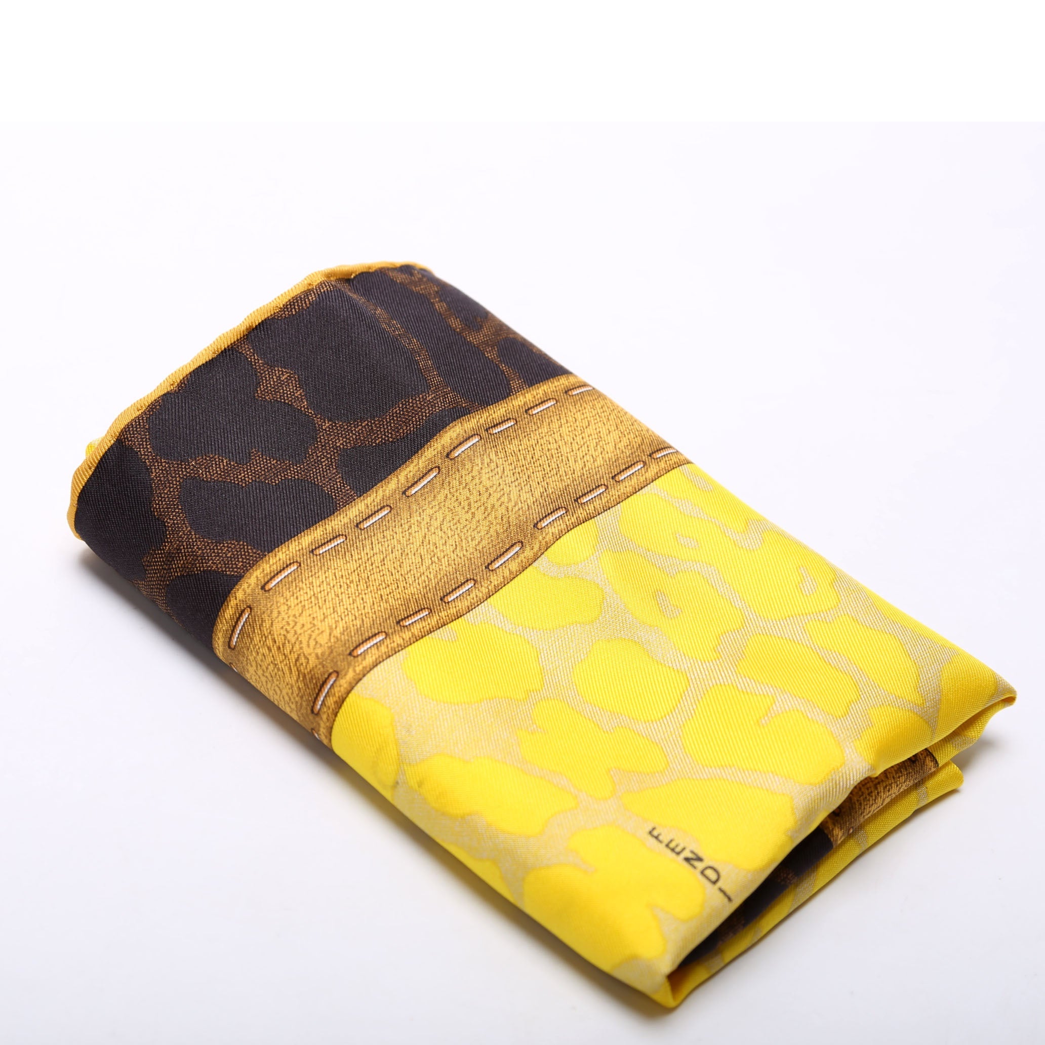 Yellow Leopard Silk Square Vintage Scarf Yellow/Brown
