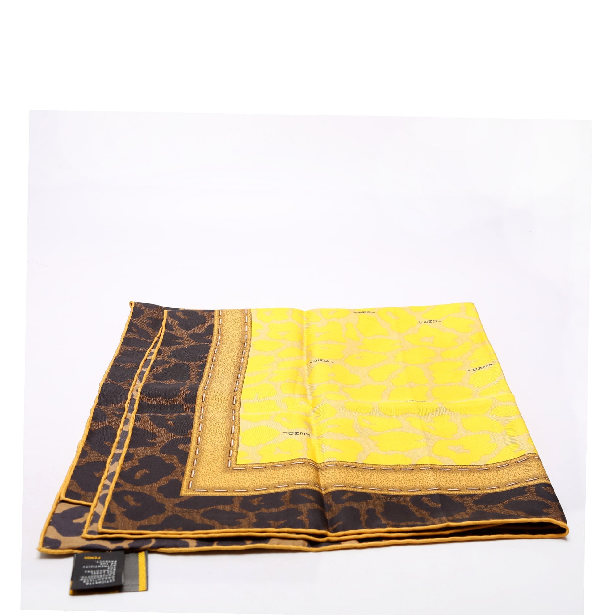 Yellow Leopard Silk Square Vintage Scarf Yellow/Brown