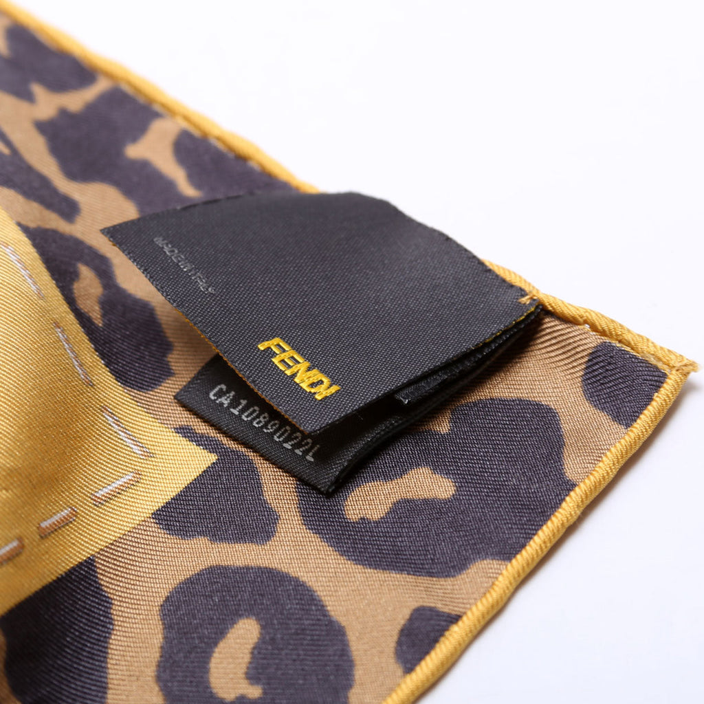 Yellow Leopard Silk Square Vintage Scarf Yellow/Brown