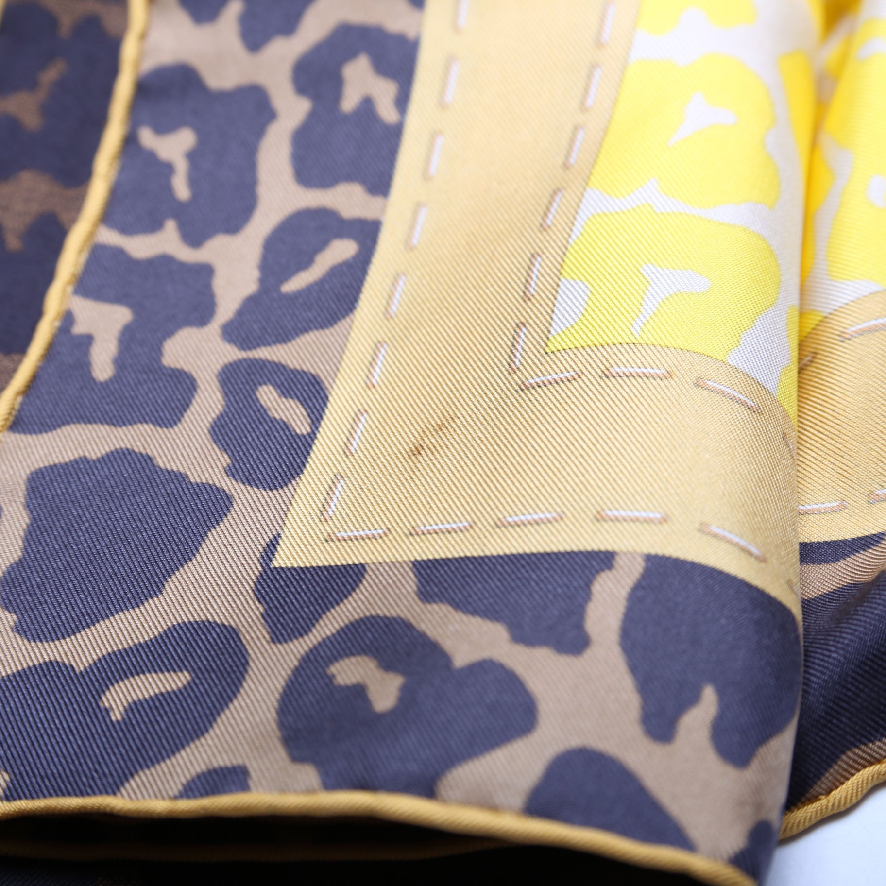 Yellow Leopard Silk Square Vintage Scarf Yellow/Brown