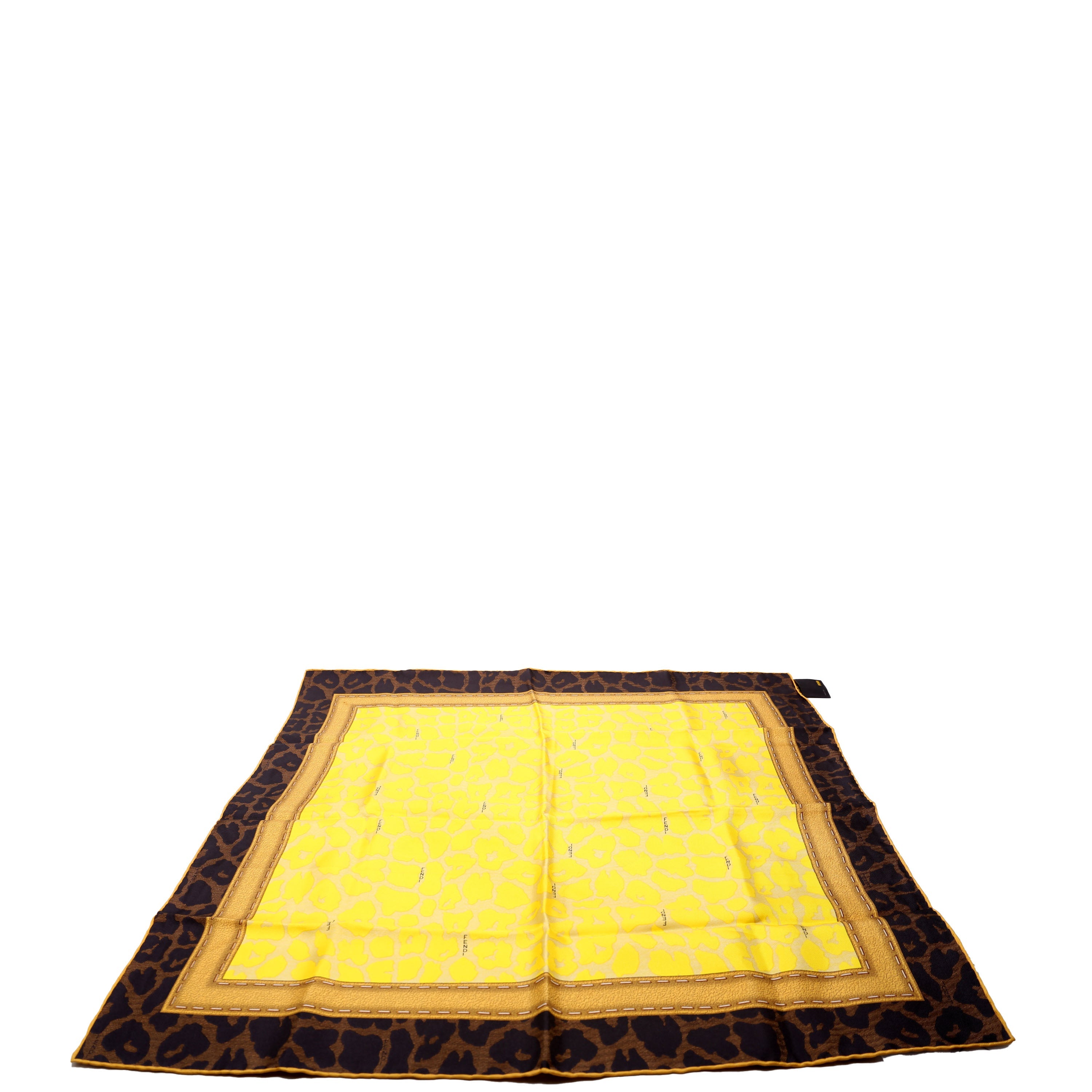 Yellow Leopard Silk Square Vintage Scarf Yellow/Brown