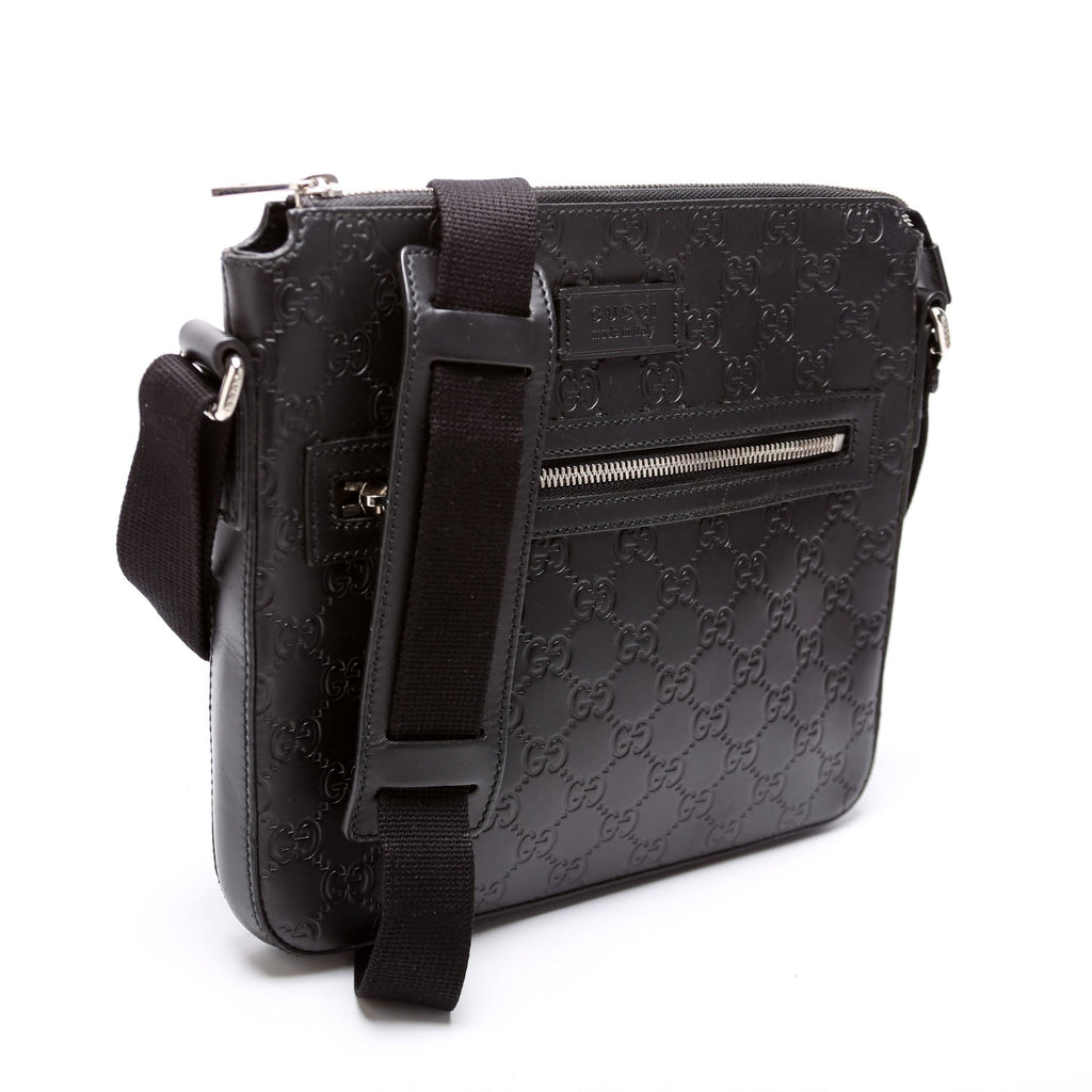 406410 Flat Messenger Small Guccissima Black
