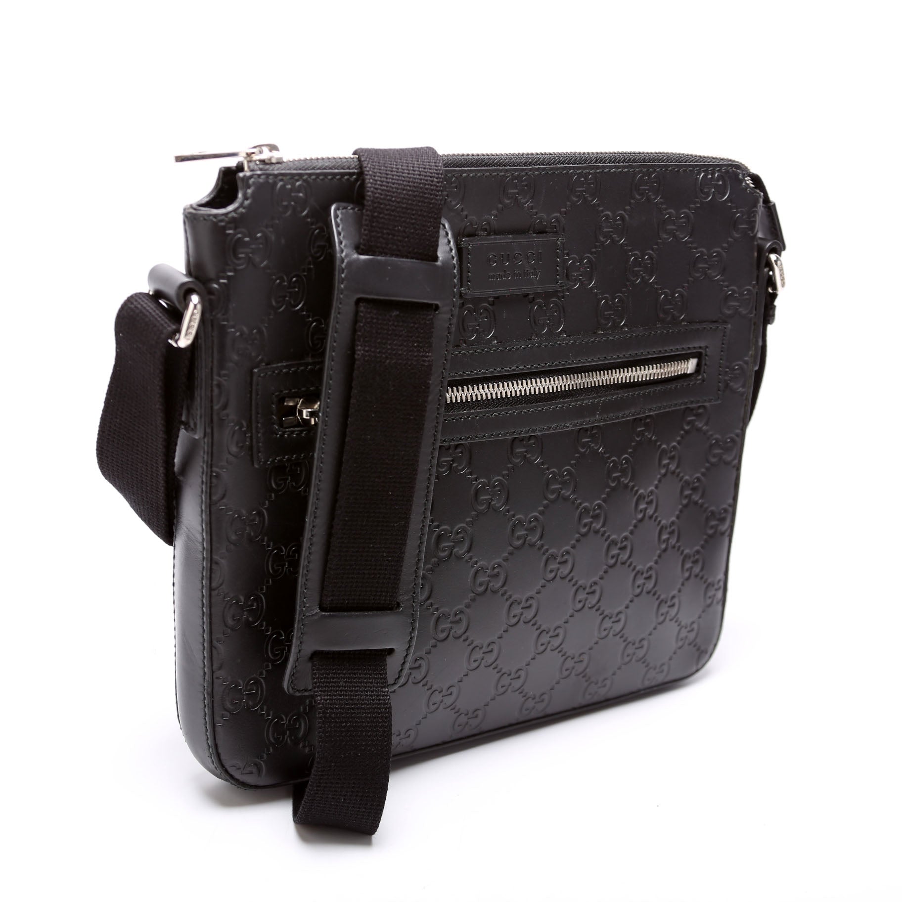 406410 Flat Messenger Small Guccissima Black