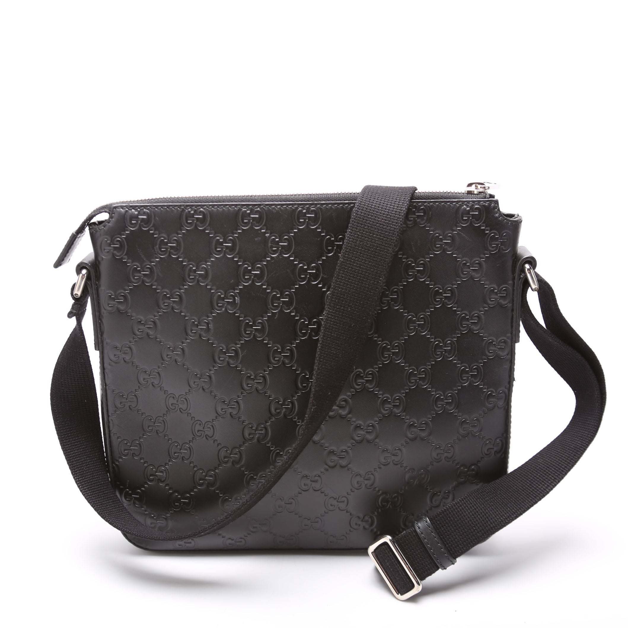 406410 Flat Messenger Small Guccissima Black