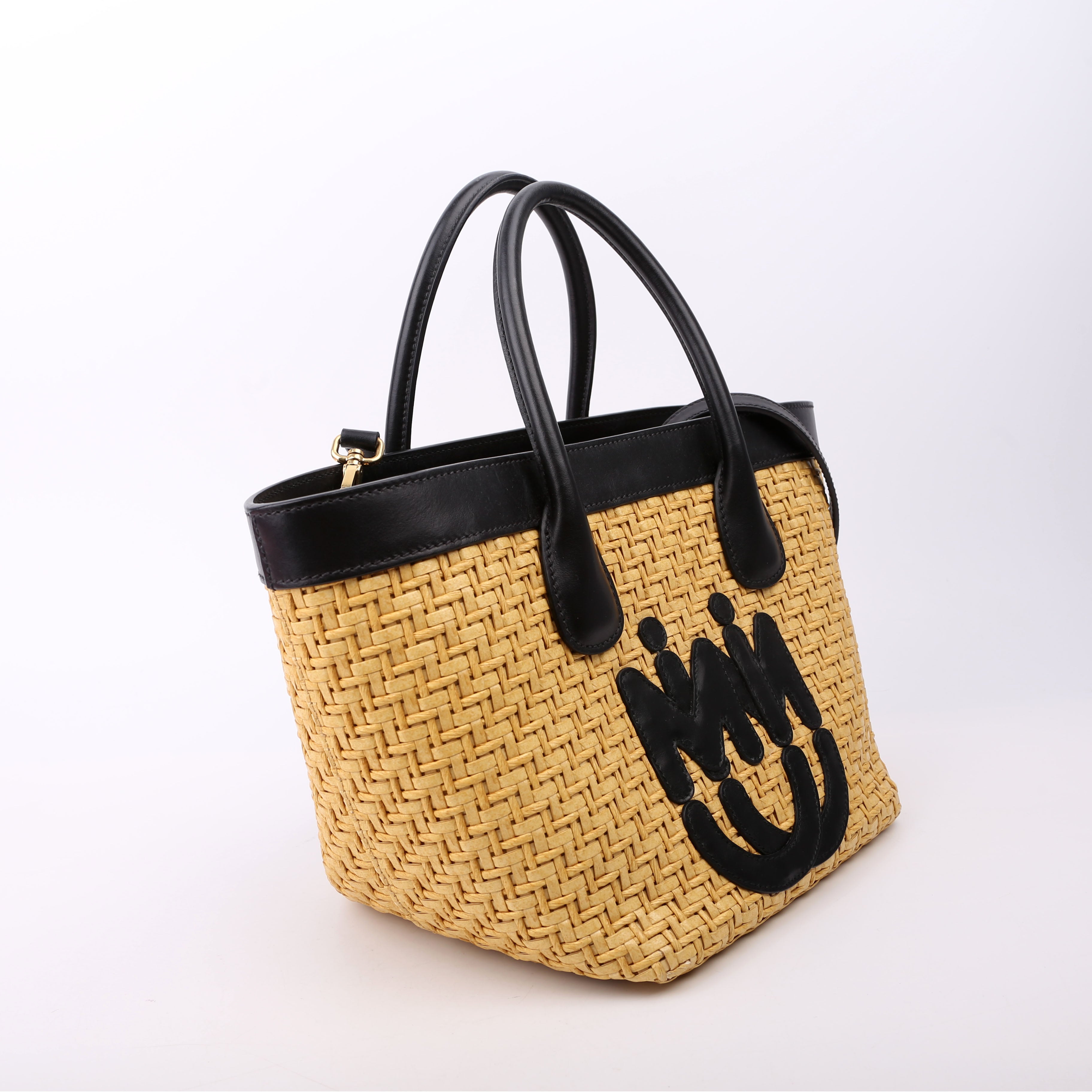 Miu Miu Logo Straw Top Handle