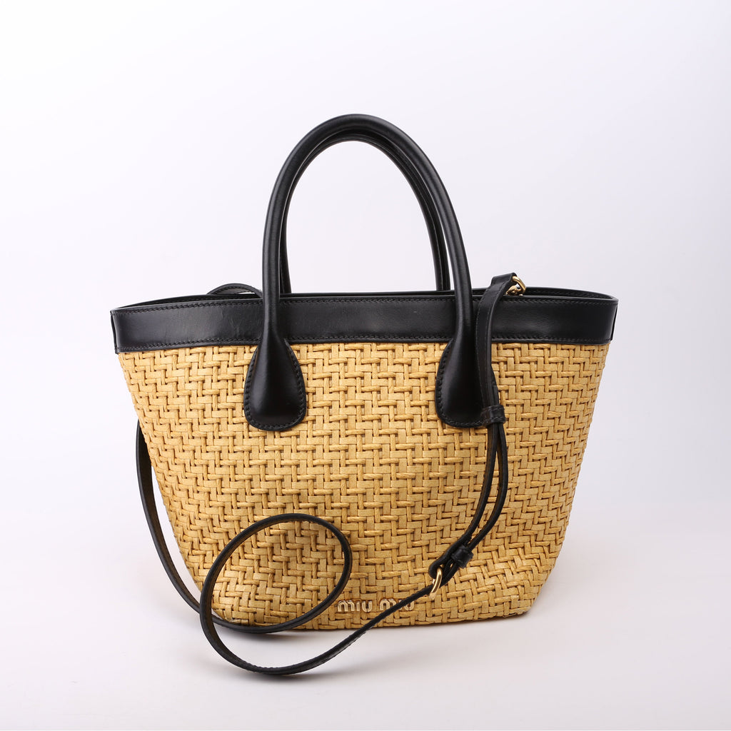 Miu Miu Logo Straw Top Handle
