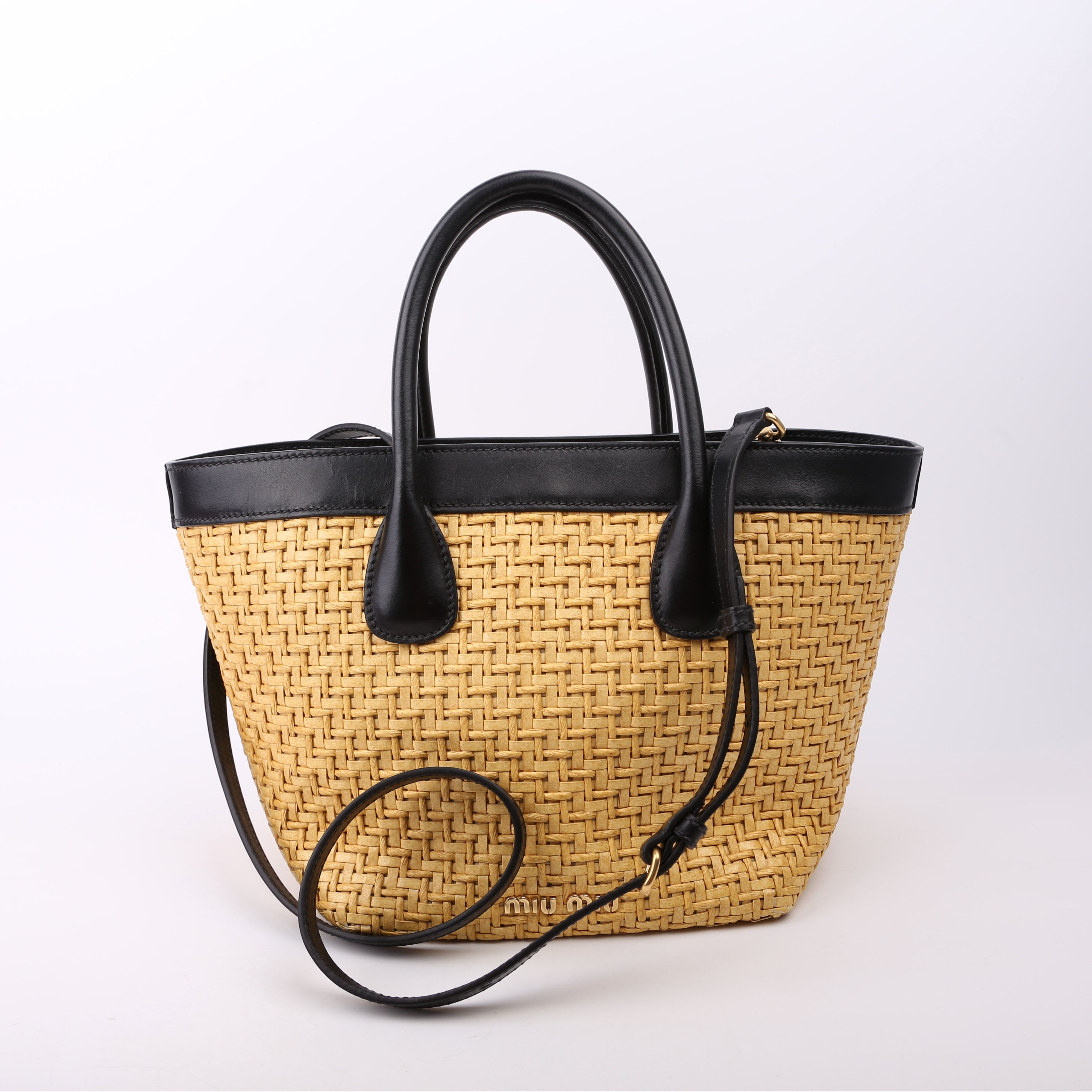 Miu Miu Logo Straw Top Handle