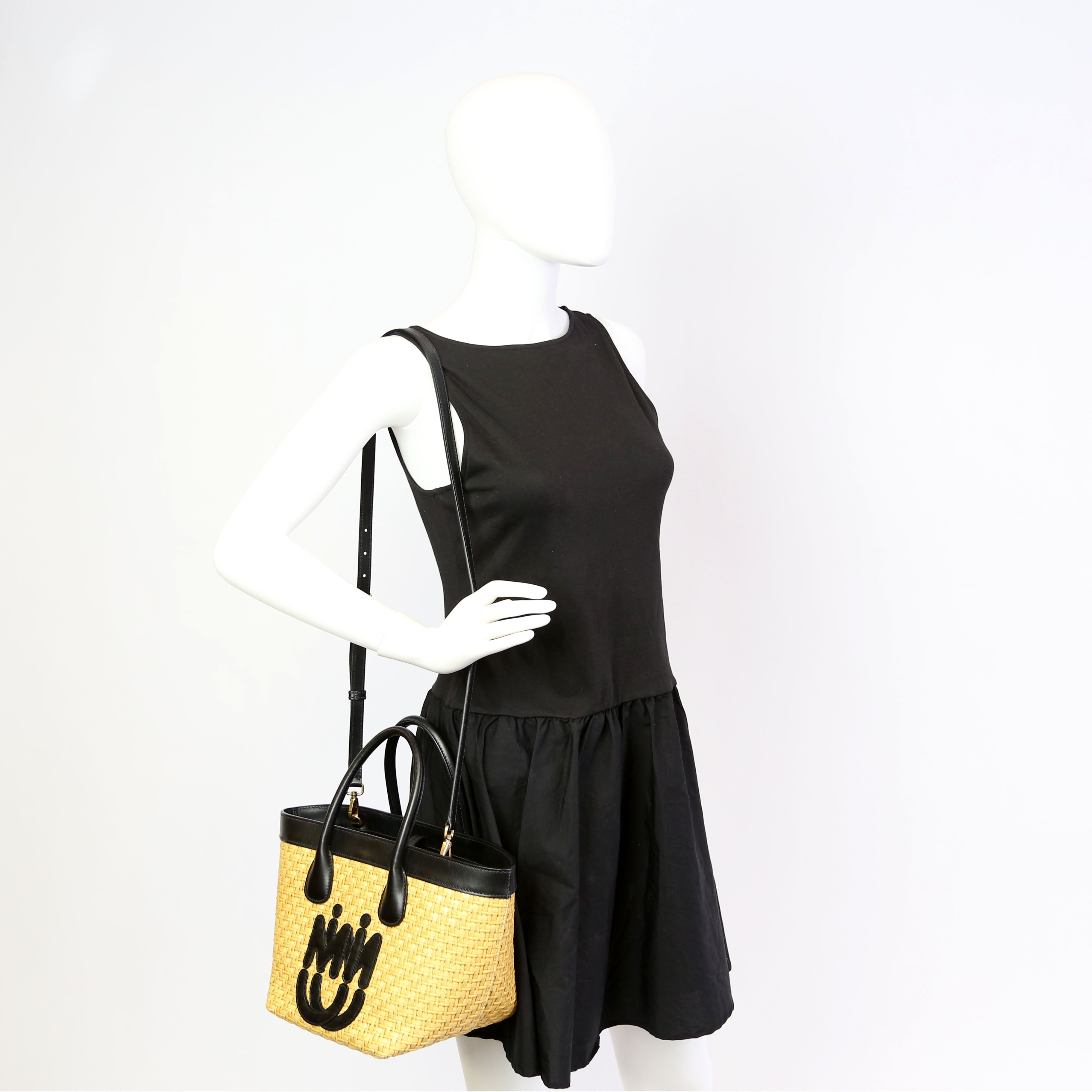 Miu Miu Logo Straw Top Handle