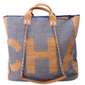Shopping Bag Large Mixed Fibers 28M Tan/Blue