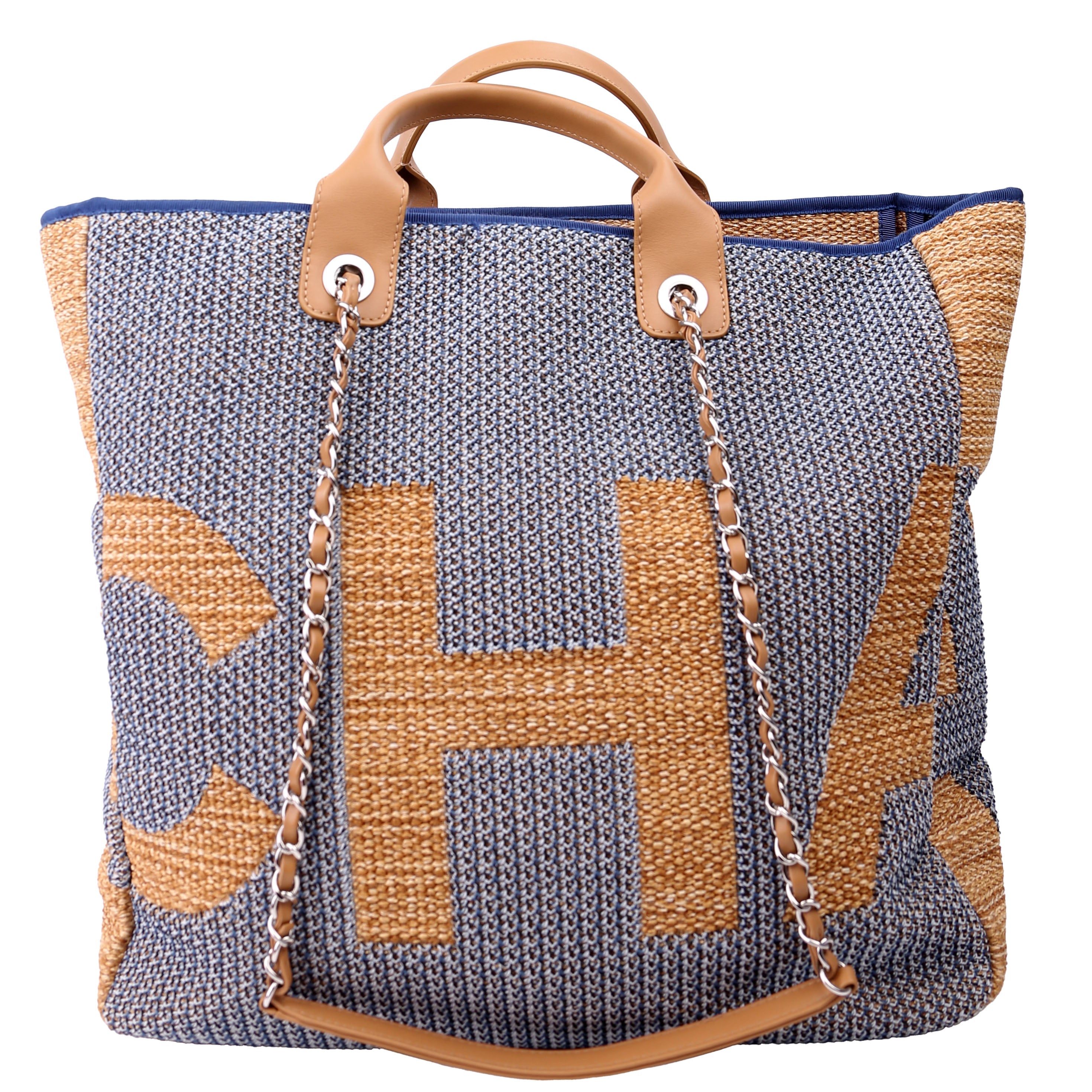 Shopping Bag Large Mixed Fibers 28M Tan/Blue