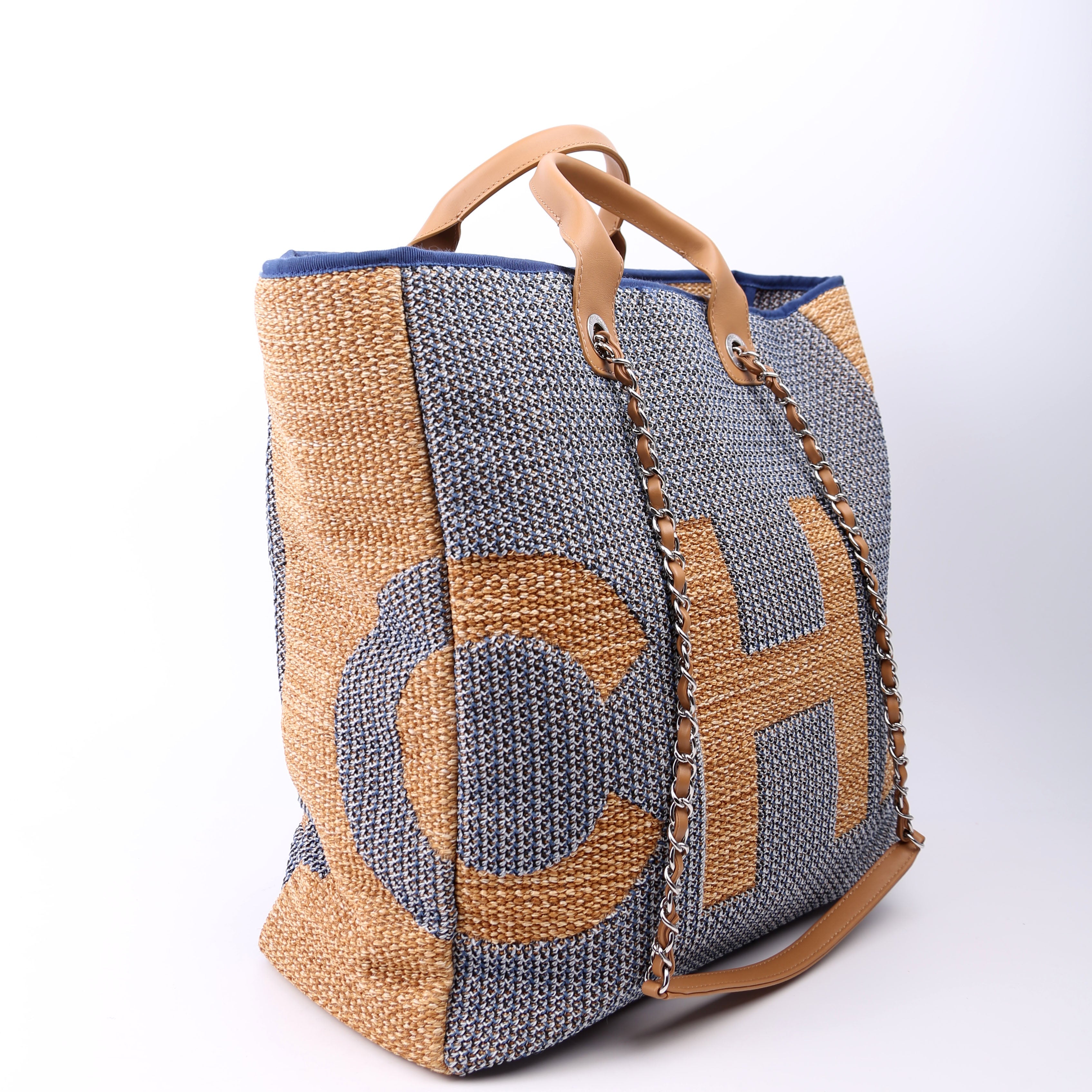 Shopping Bag Large Mixed Fibers 28M Tan/Blue