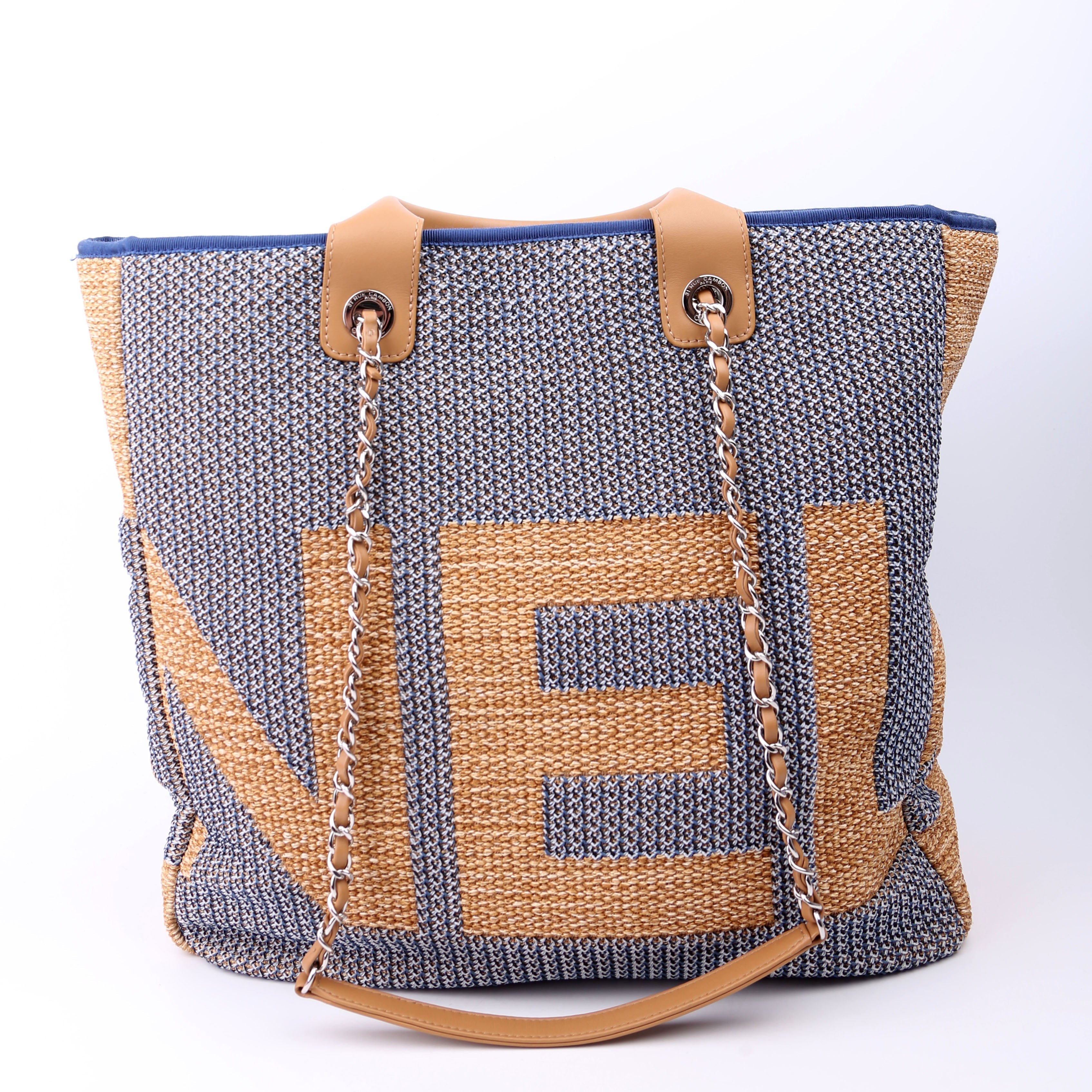 Shopping Bag Large Mixed Fibers 28M Tan/Blue