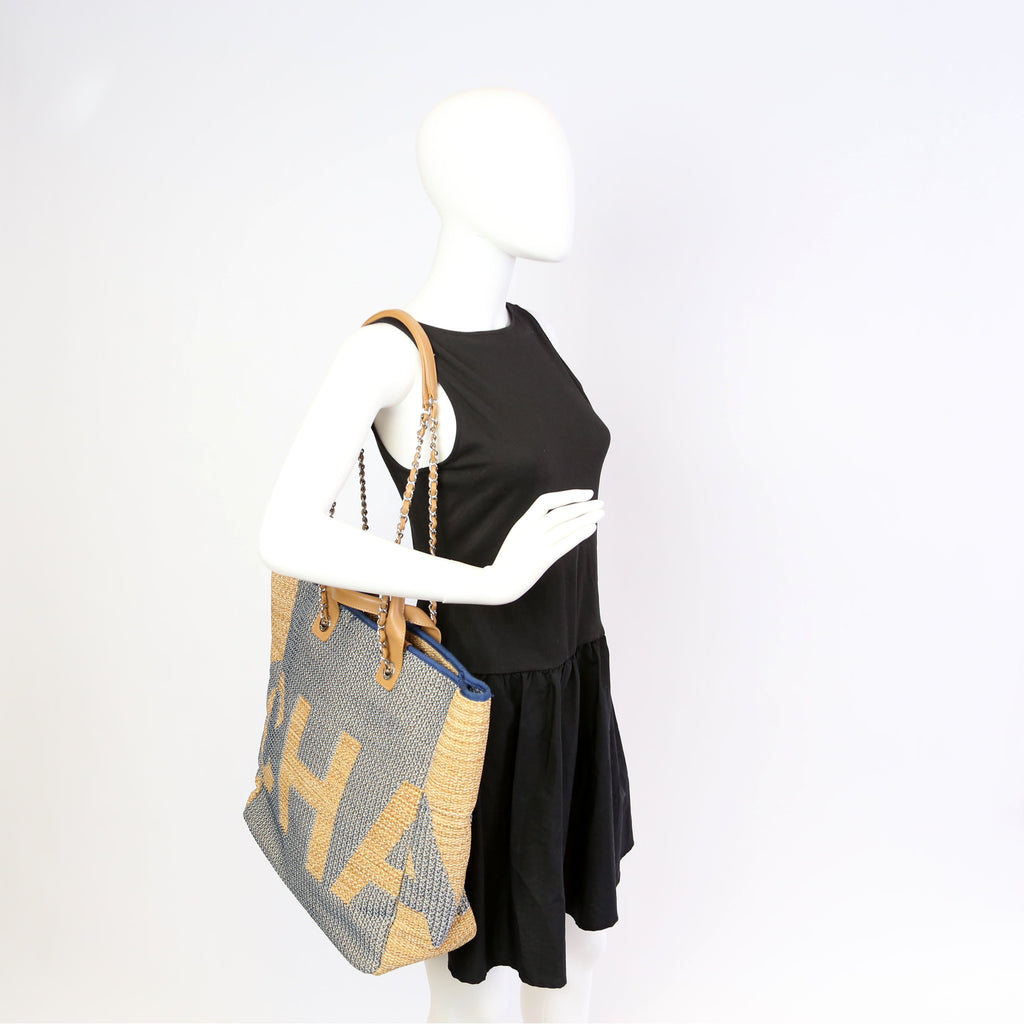 Shopping Bag Large Mixed Fibers 28M Tan/Blue