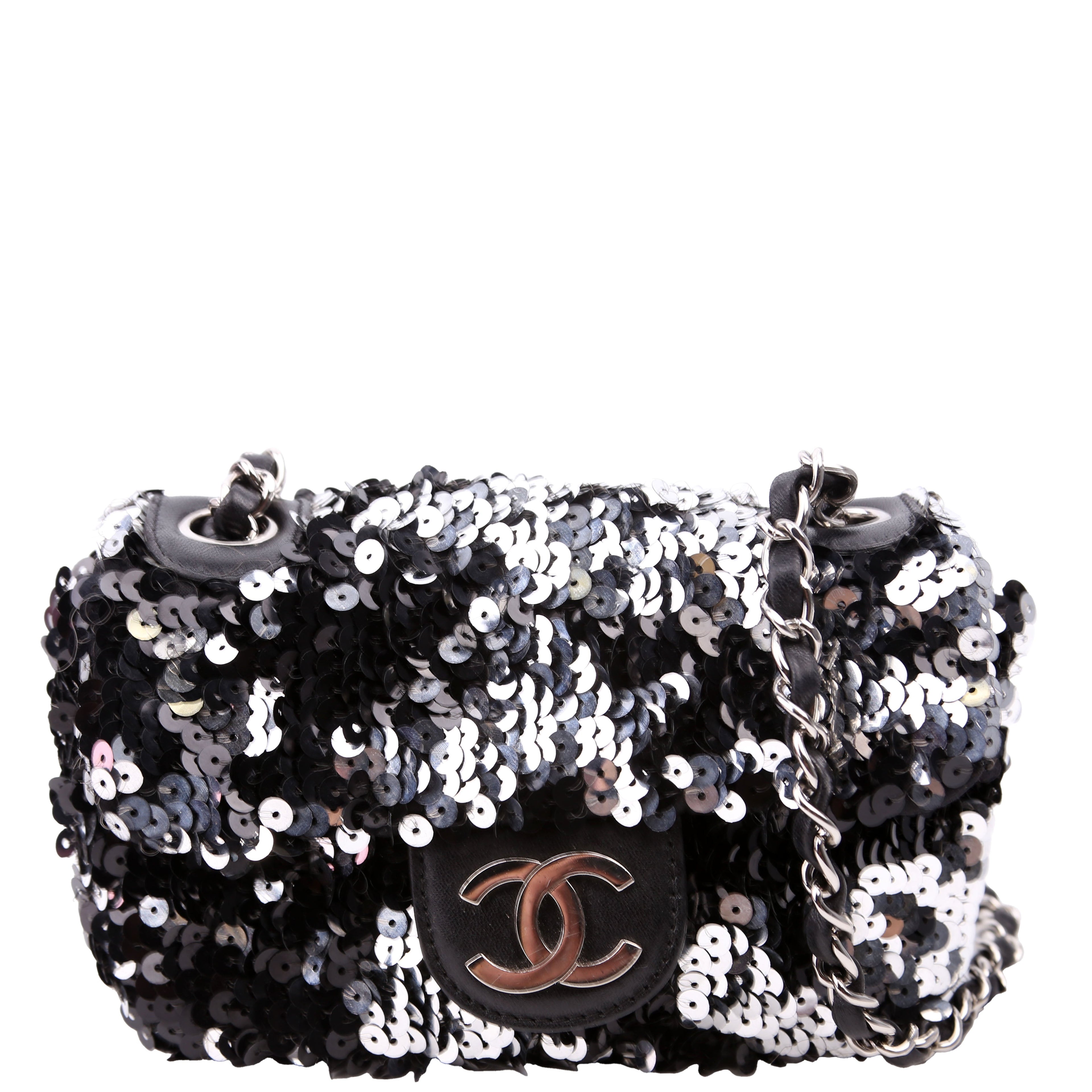 Classic Flap Mini Rectangle Sequin 12M Black/Silver
