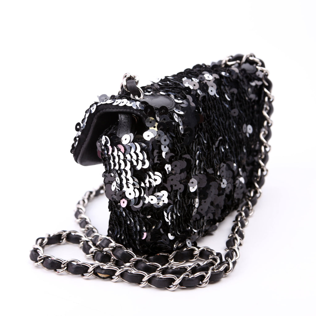 Classic Flap Mini Rectangle Sequin 12M Black/Silver