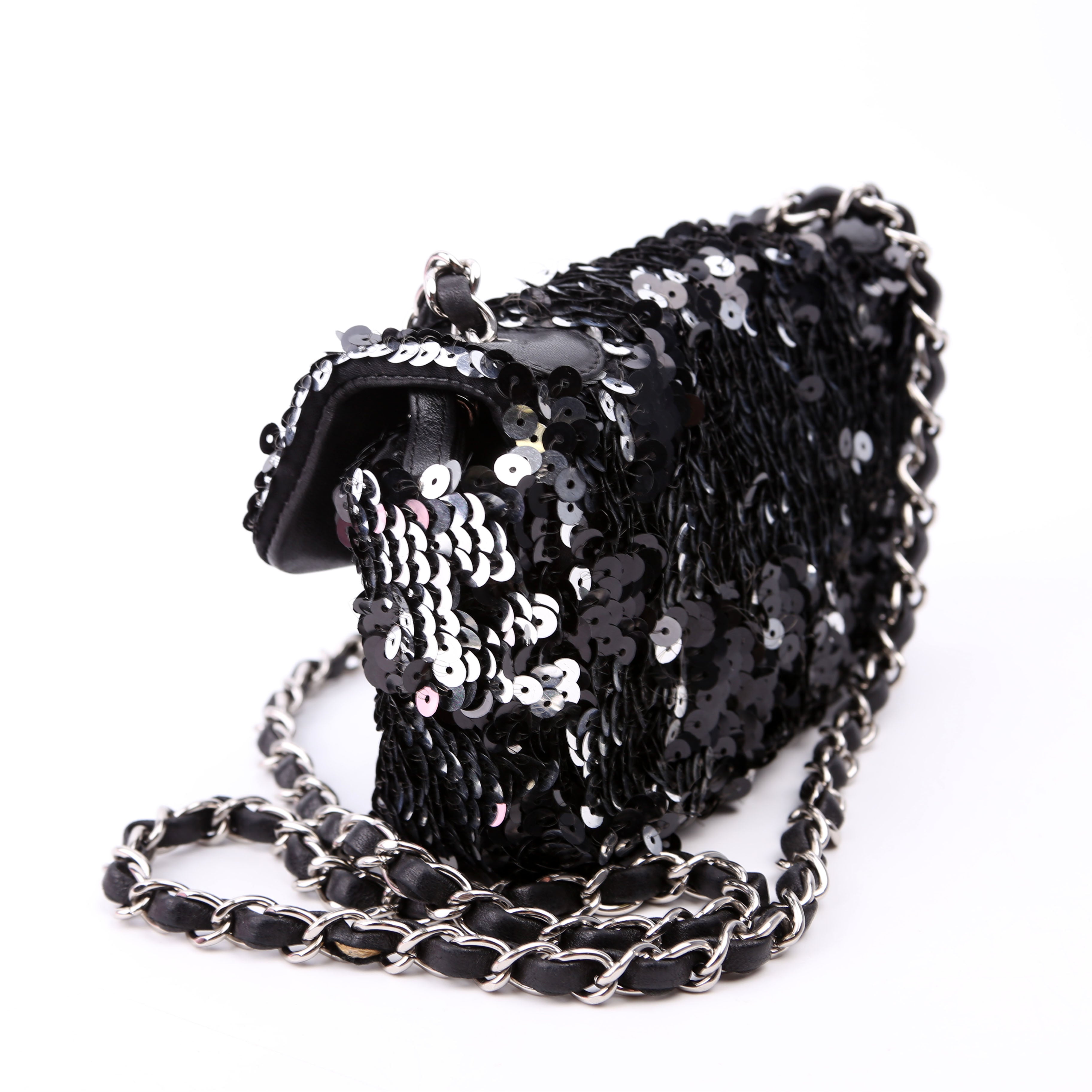 Classic Flap Mini Rectangle Sequin 12M Black/Silver
