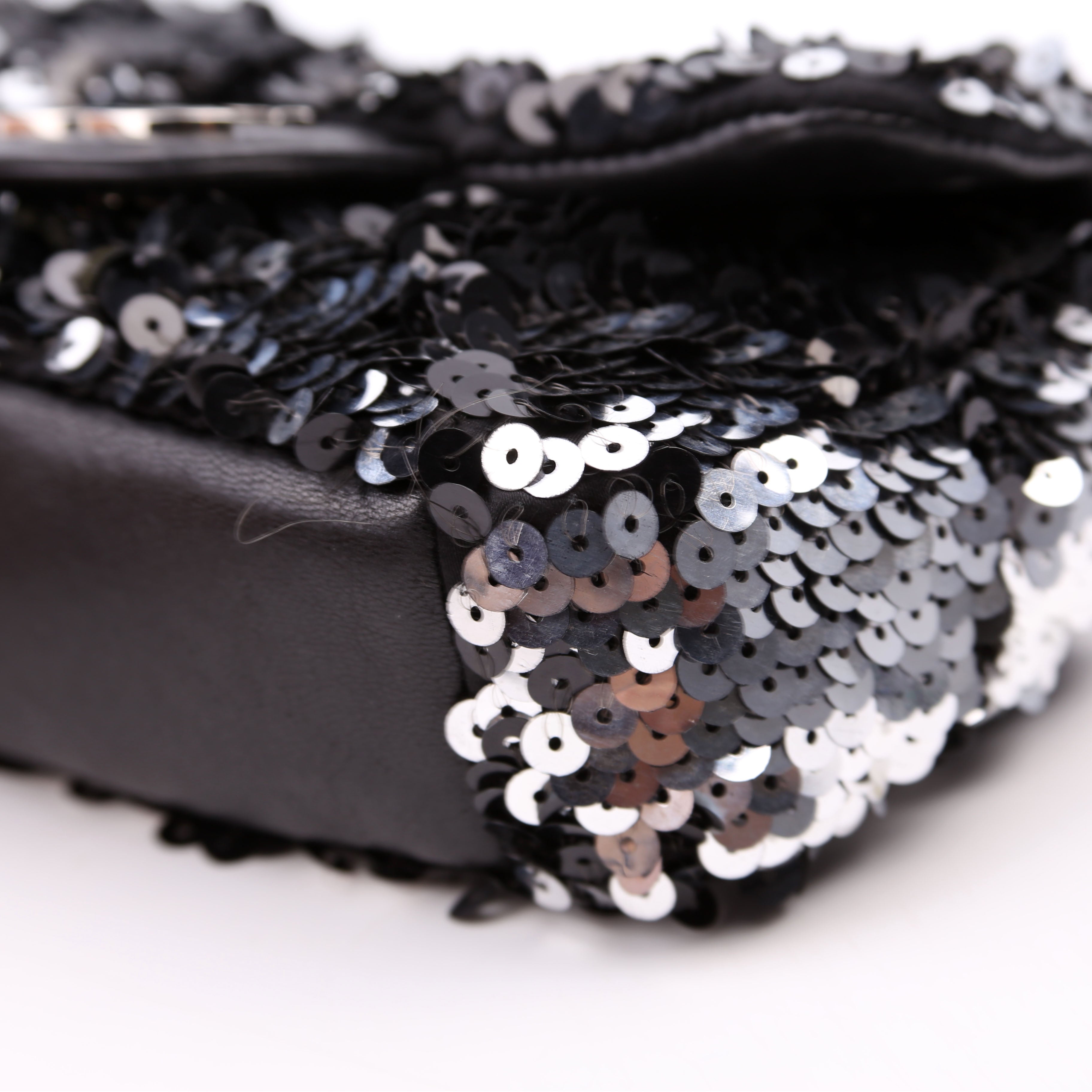 Classic Flap Mini Rectangle Sequin 12M Black/Silver