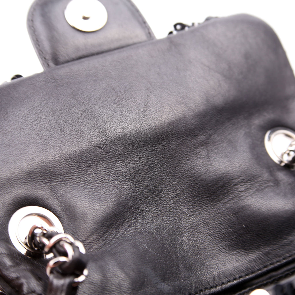 Classic Flap Mini Rectangle Sequin 12M Black/Silver