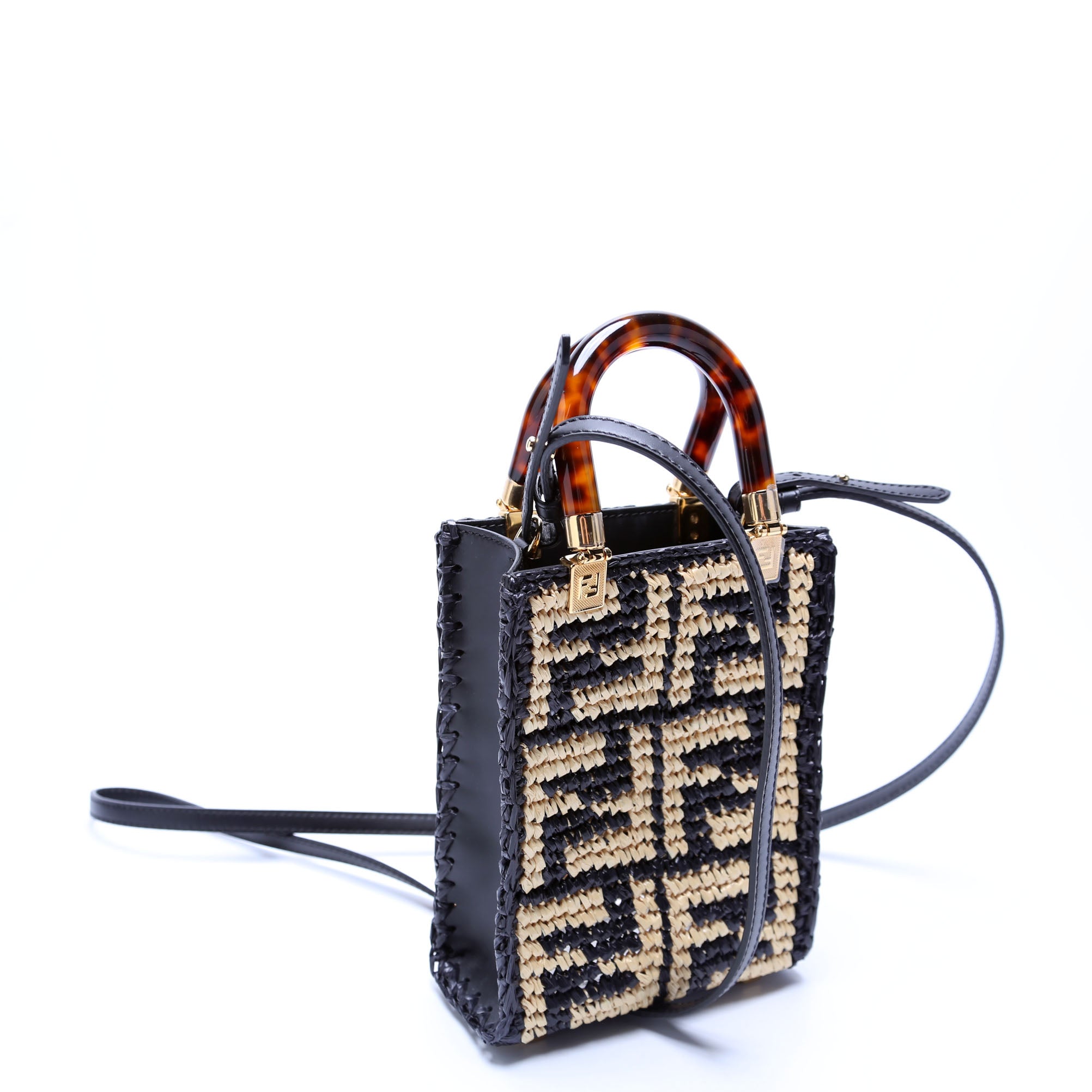 8BS051 Raffia FF Mini Sunshine Shopper Black/Tan
