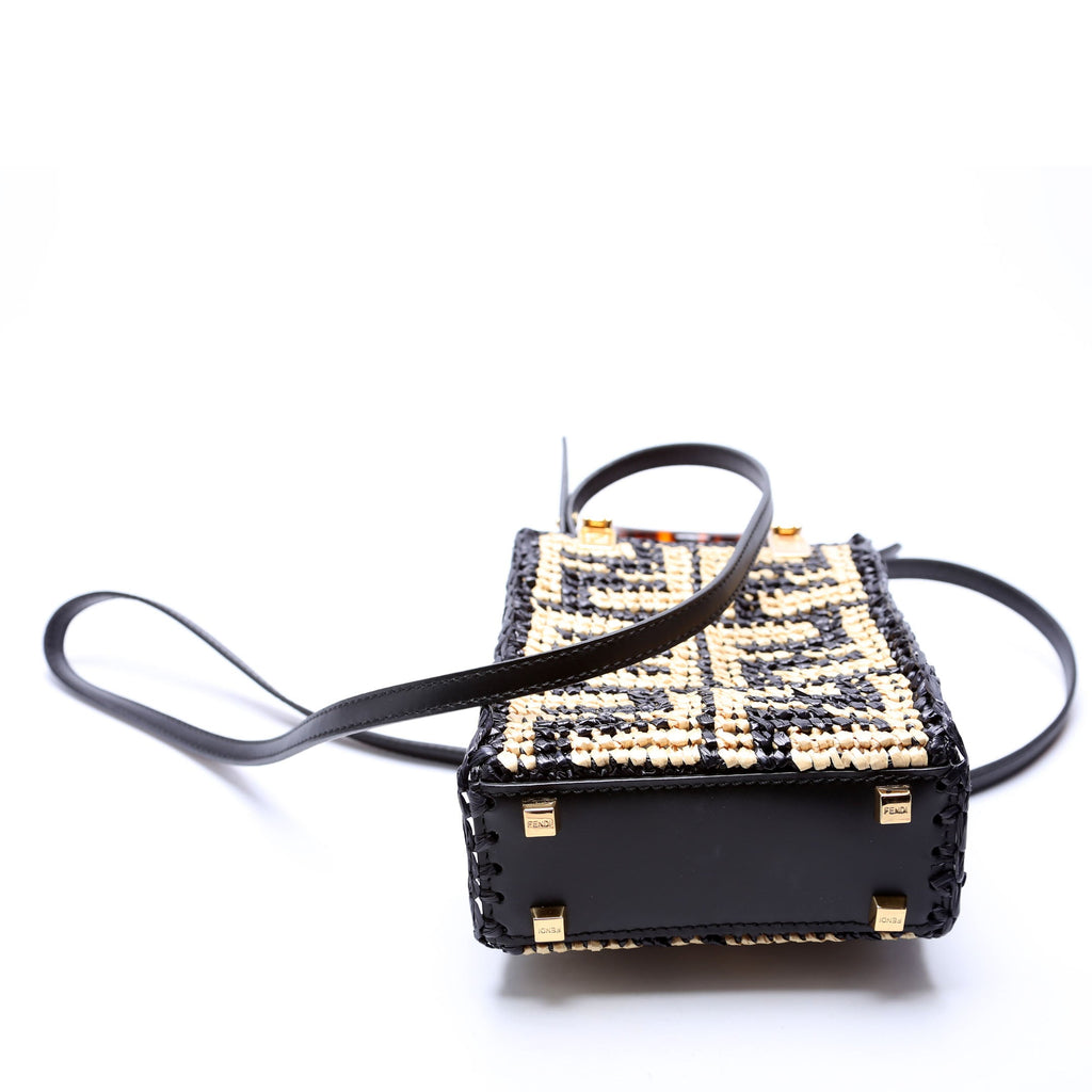 8BS051 Raffia FF Mini Sunshine Shopper Black/Tan