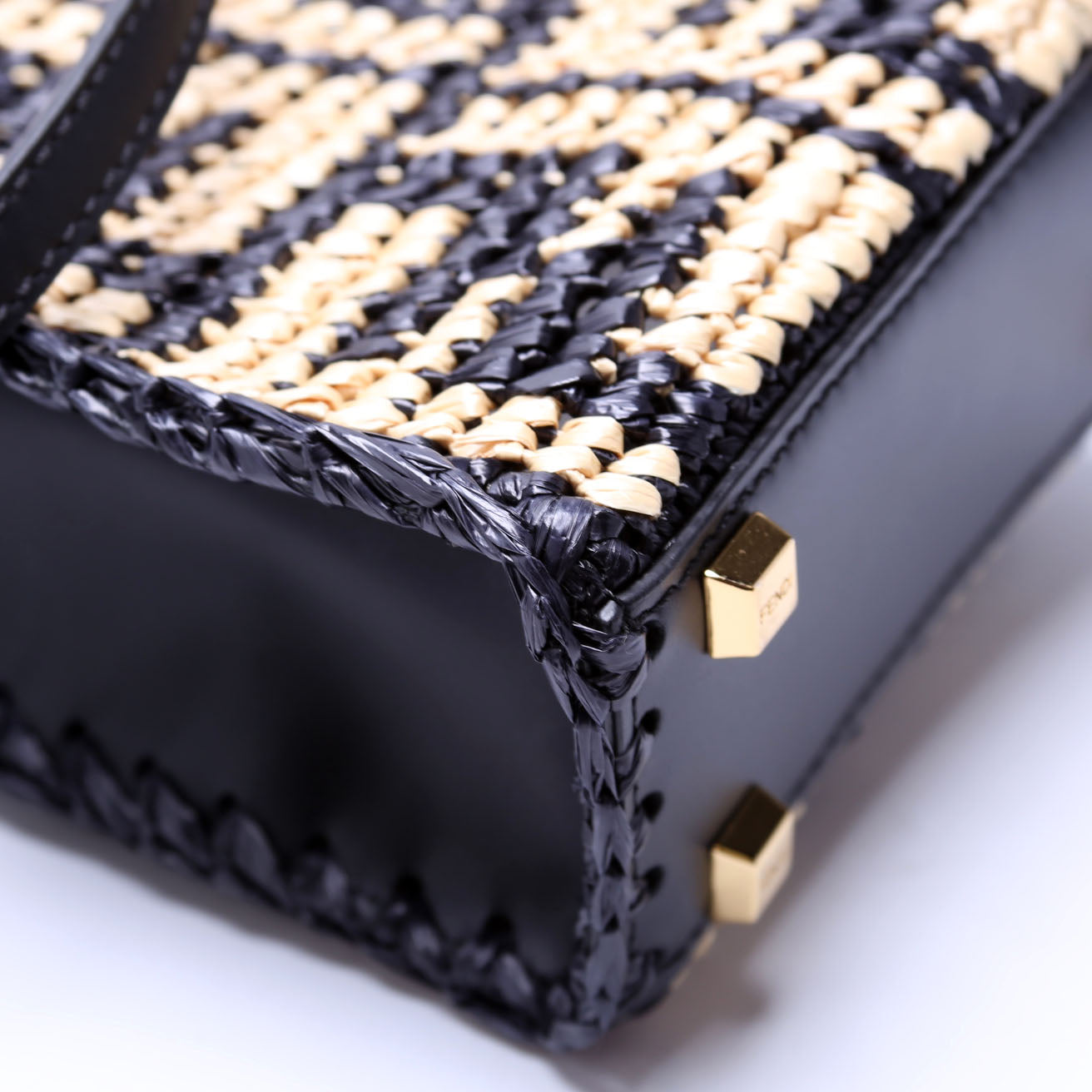 8BS051 Raffia FF Mini Sunshine Shopper Black/Tan