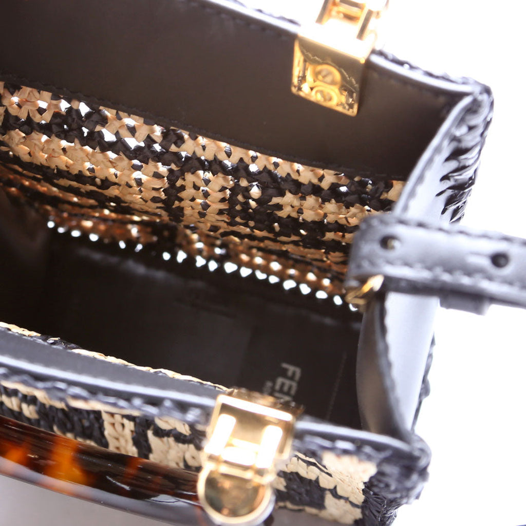 8BS051 Raffia FF Mini Sunshine Shopper Black/Tan