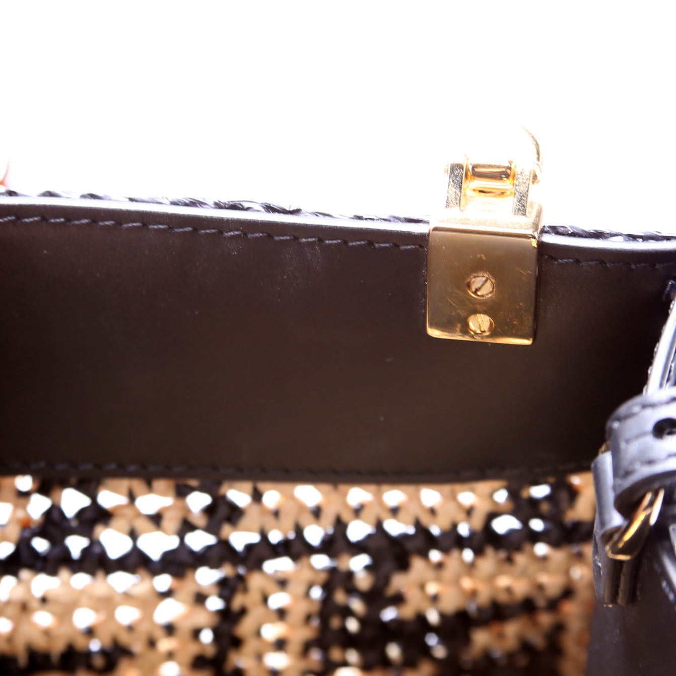 8BS051 Raffia FF Mini Sunshine Shopper Black/Tan