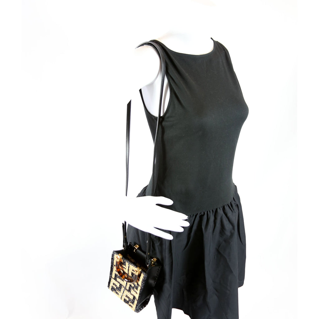 8BS051 Raffia FF Mini Sunshine Shopper Black/Tan