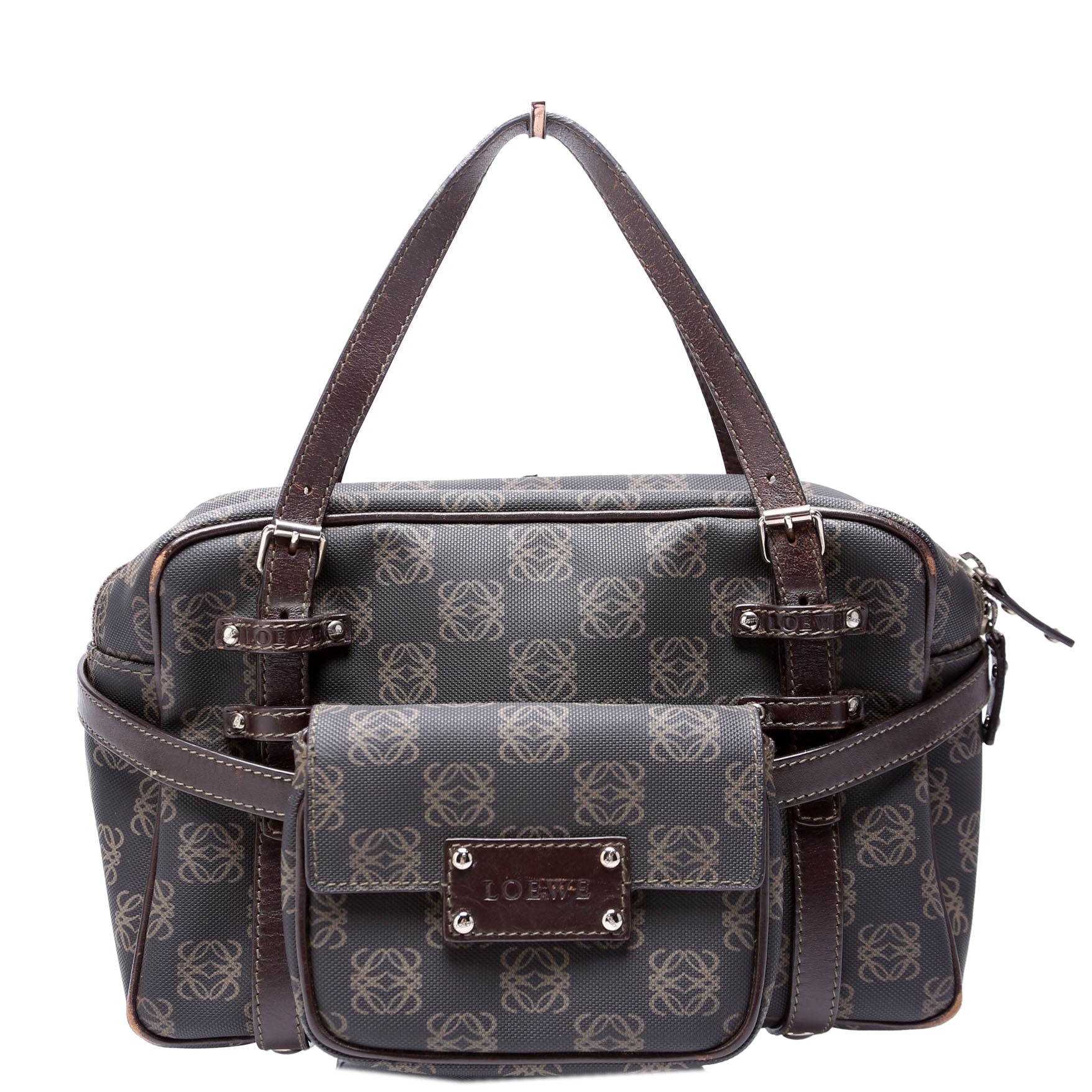 Mini Boston Bag Anagram Canvas Vintage Brown