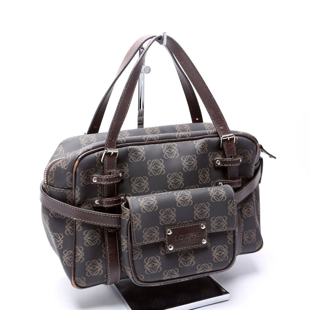 Mini Boston Bag Anagram Canvas Vintage Brown
