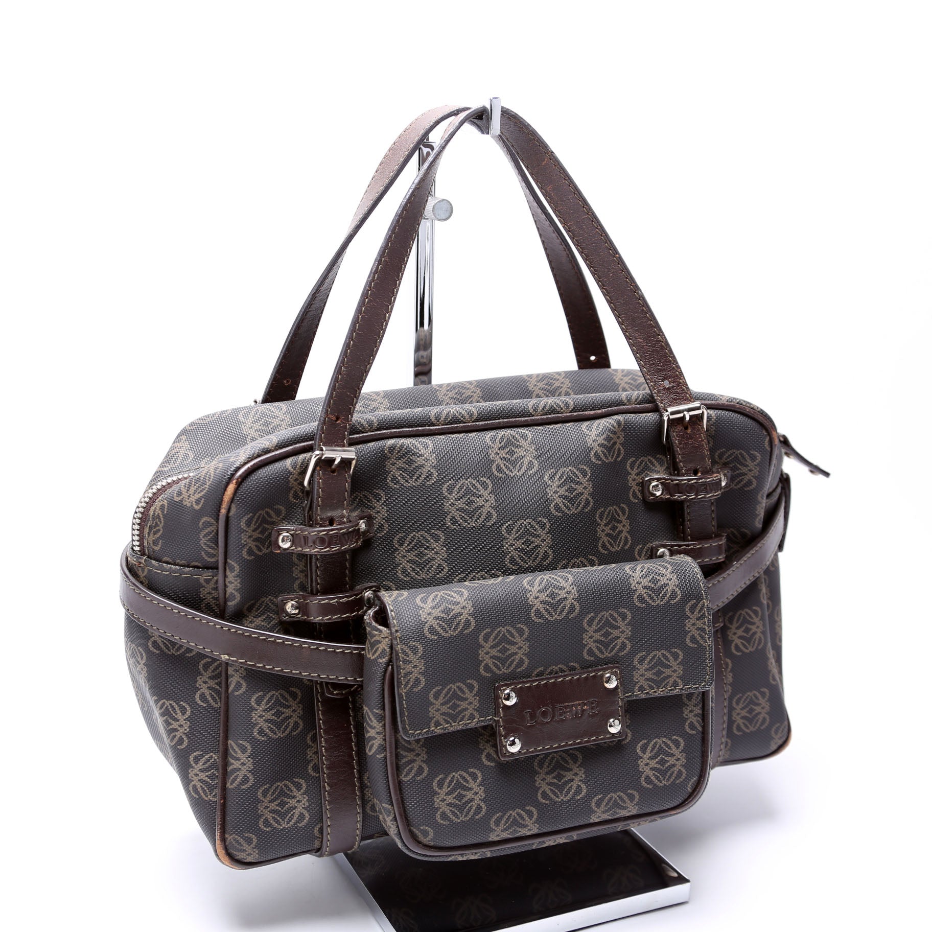 Mini Boston Bag Anagram Canvas Vintage Brown