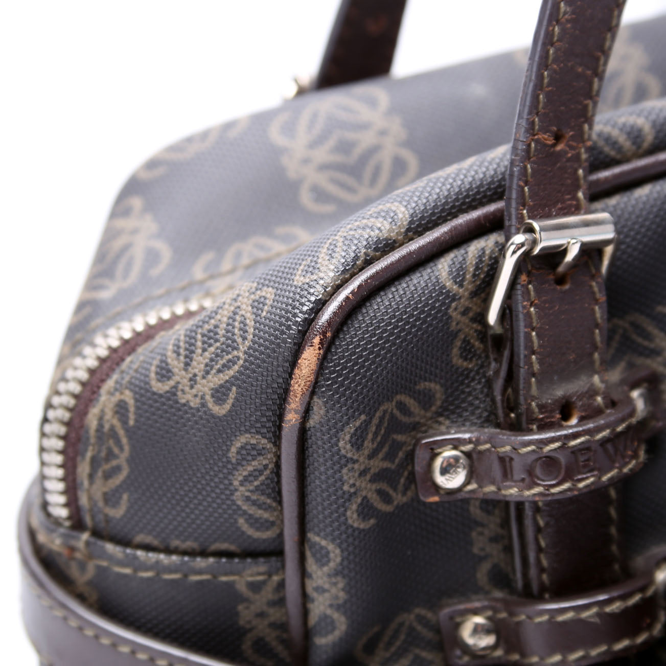 Mini Boston Bag Anagram Canvas Vintage Brown