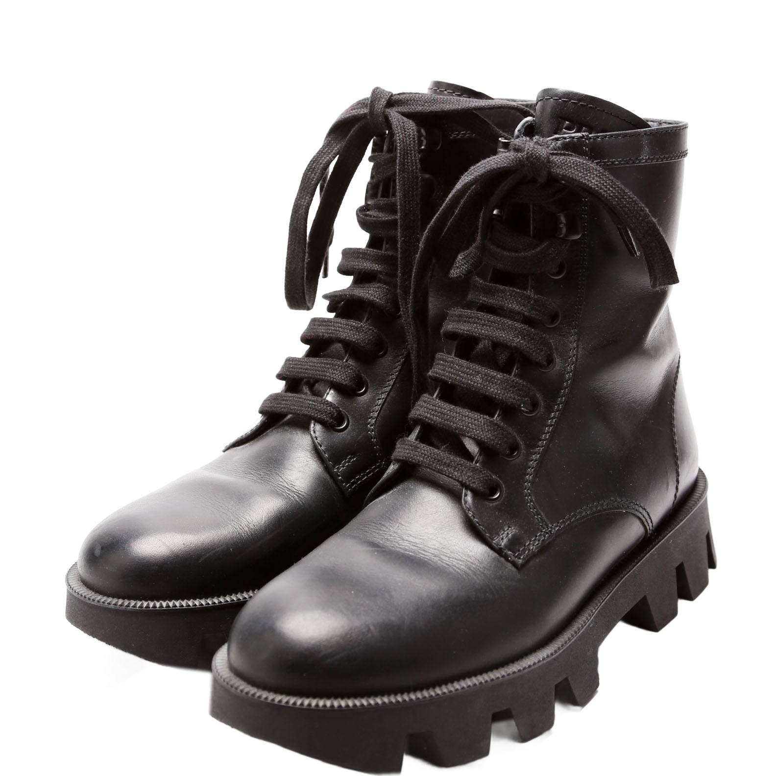Prada Leather Lace Up Combat Boots Size 36.5 Black