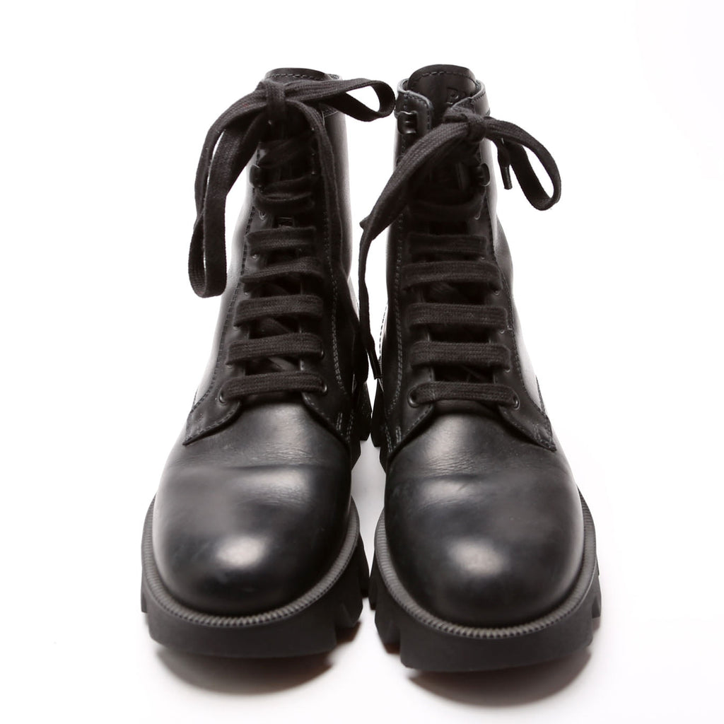 Prada Leather Lace Up Combat Boots Size 36.5 Black