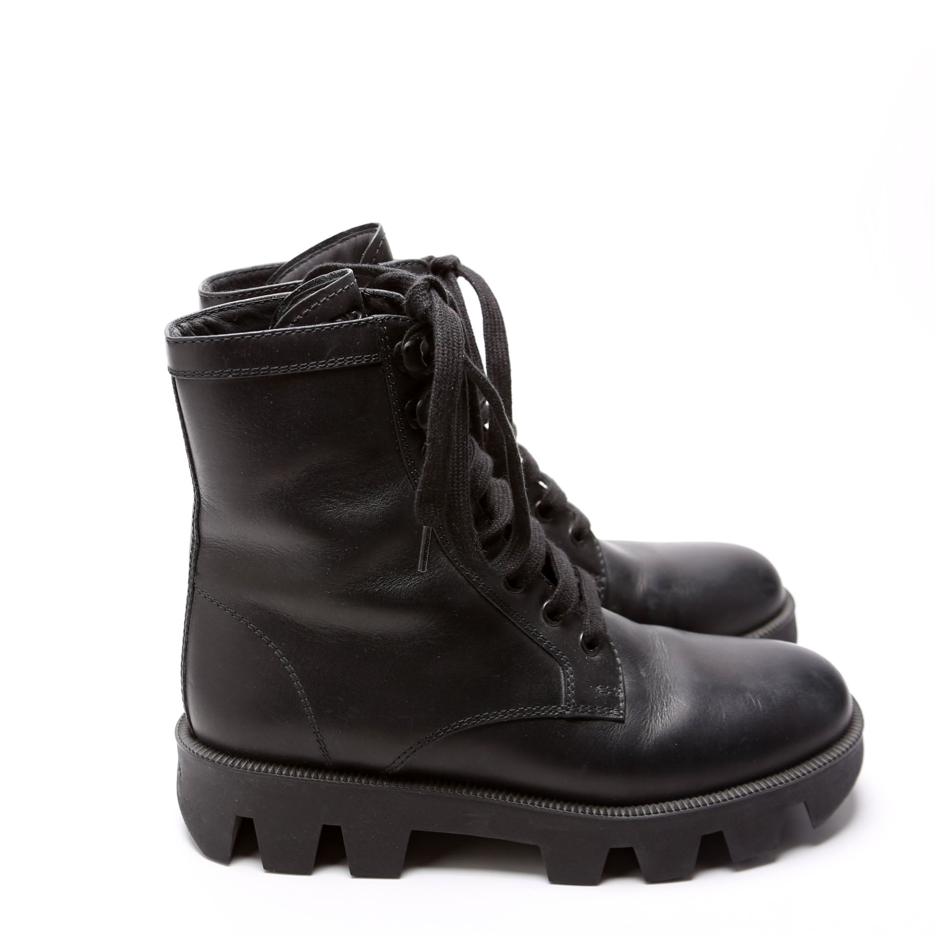 Prada Leather Lace Up Combat Boots Size 36.5 Black