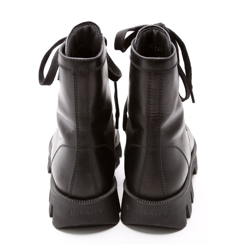 Prada Leather Lace Up Combat Boots Size 36.5 Black
