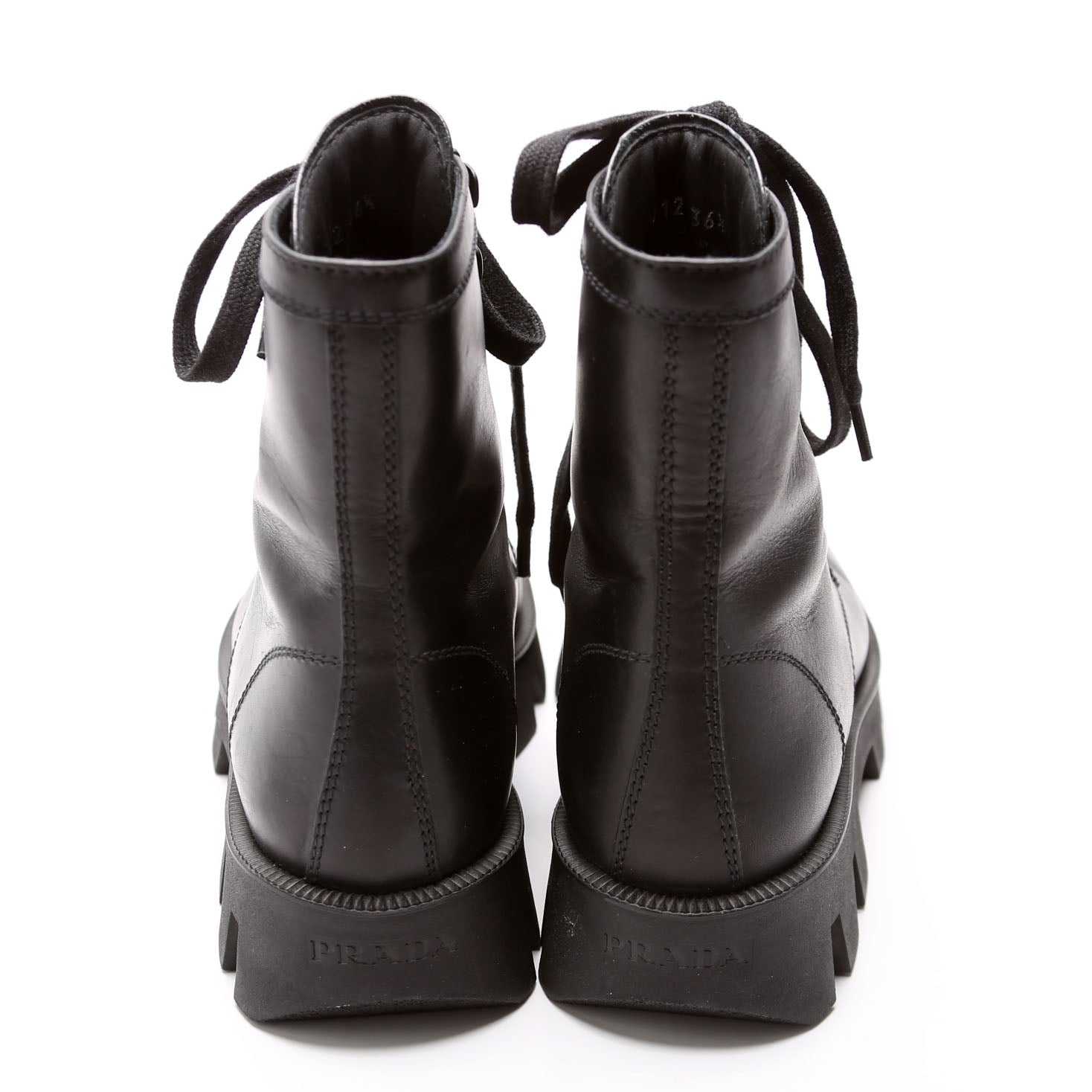 Prada Leather Lace Up Combat Boots Size 36.5 Black