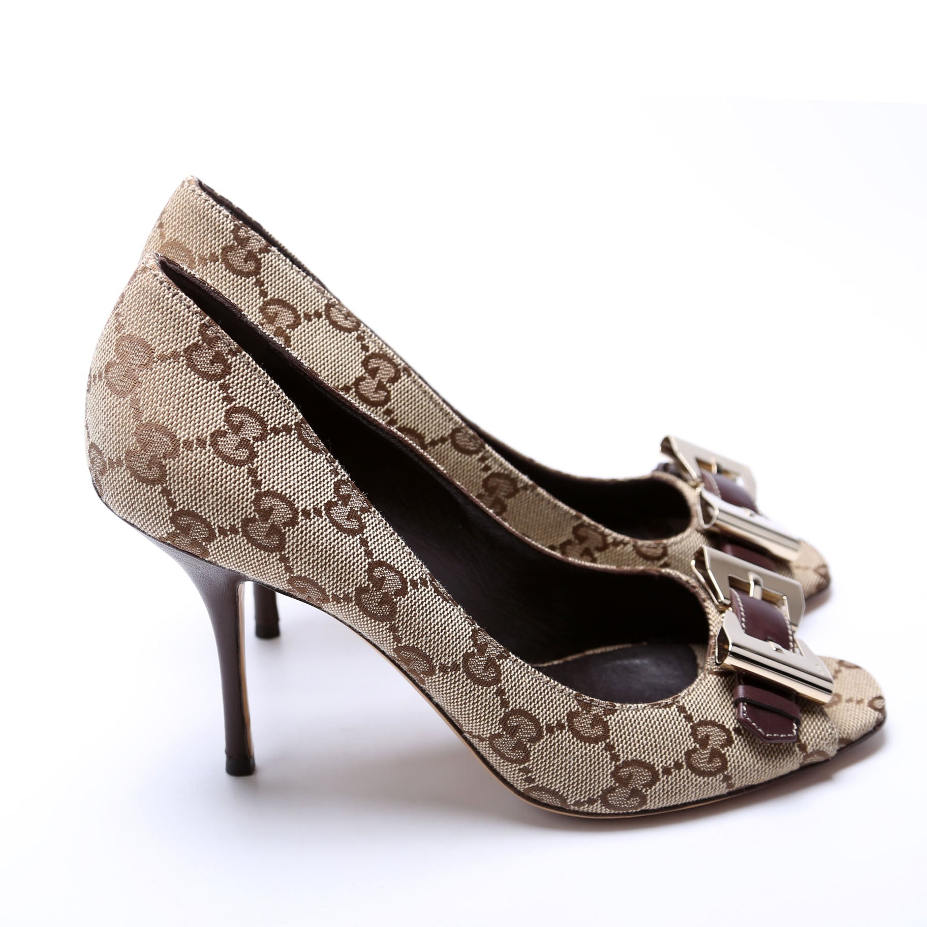 GG Canvas Bow Peep Toe Size 6.5